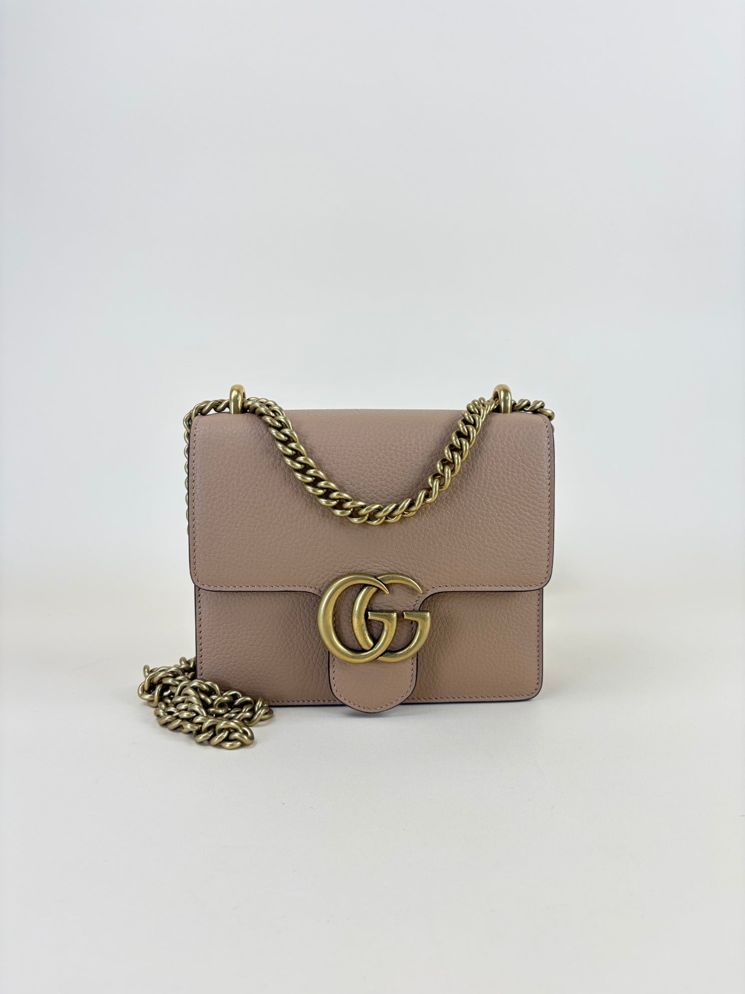 Gucci beige calfskin gg Marmont small chain handle bag