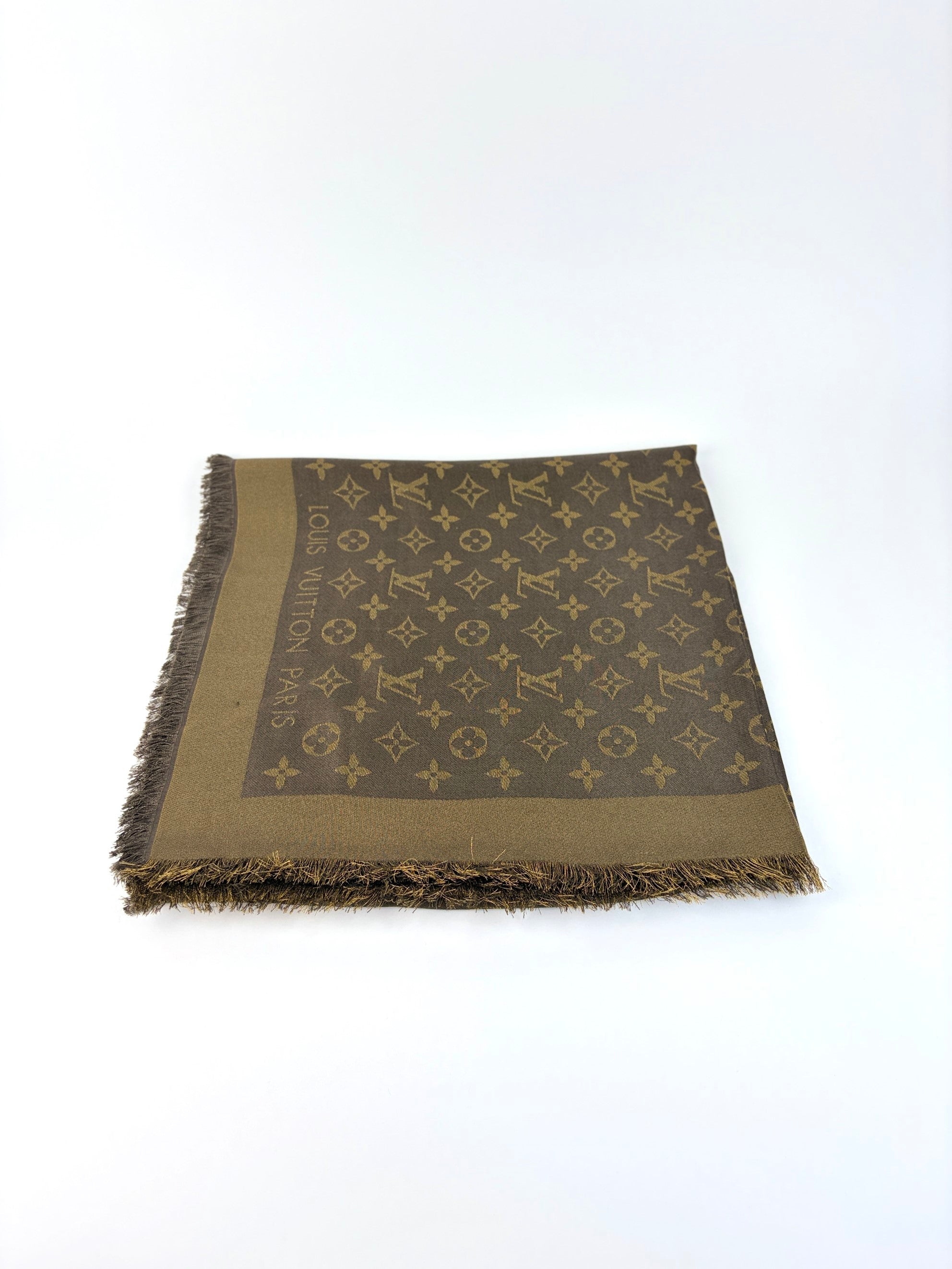 louis Vuitton brown monogram silk wool classic shawl