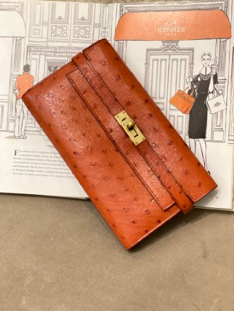 Hermes Brown Ostrich Classic Kelly Wallet-wallet-Hermes-The Closet Egypt