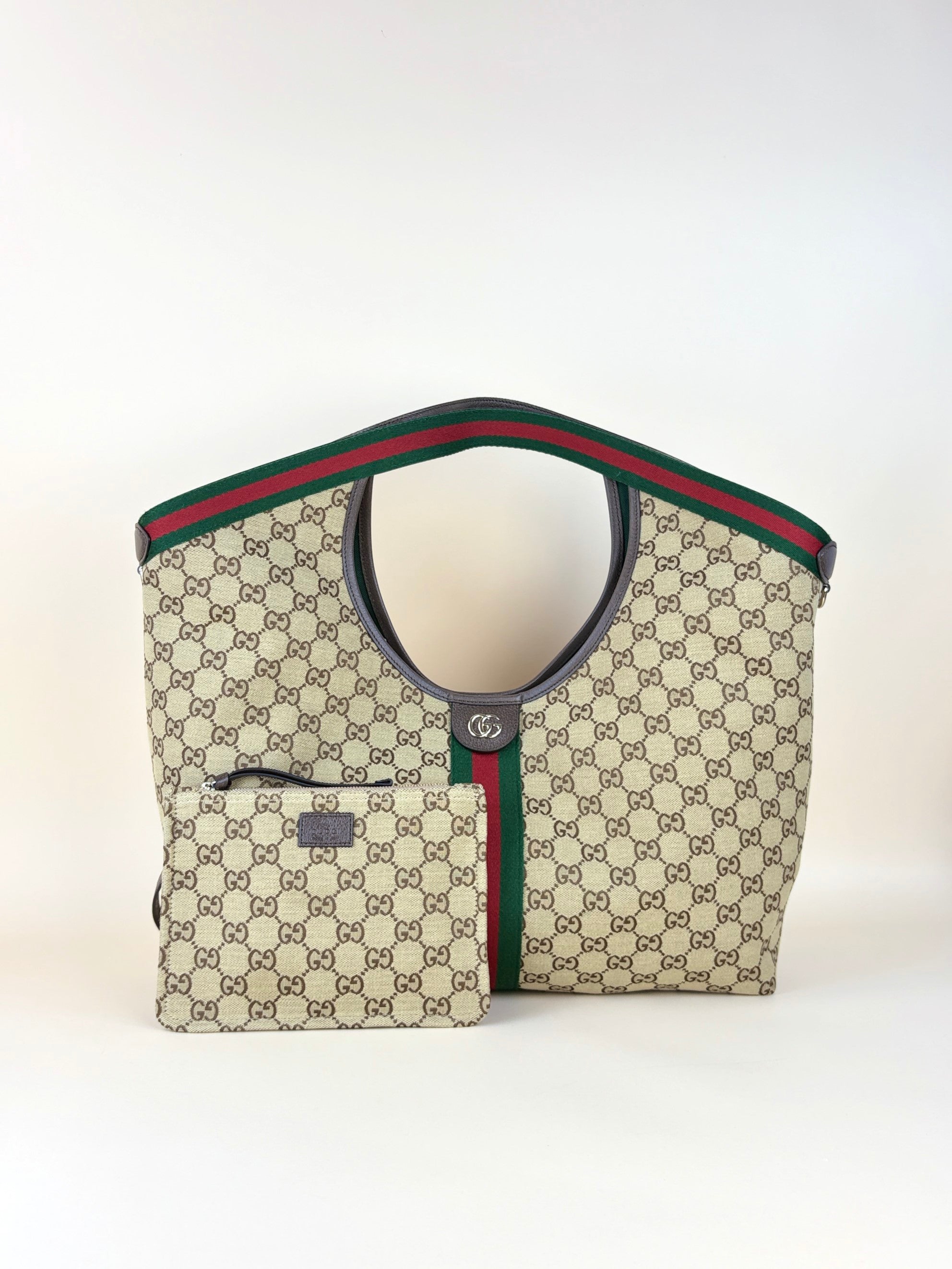 Gucci Giglio beige and brown canvas large tote bag