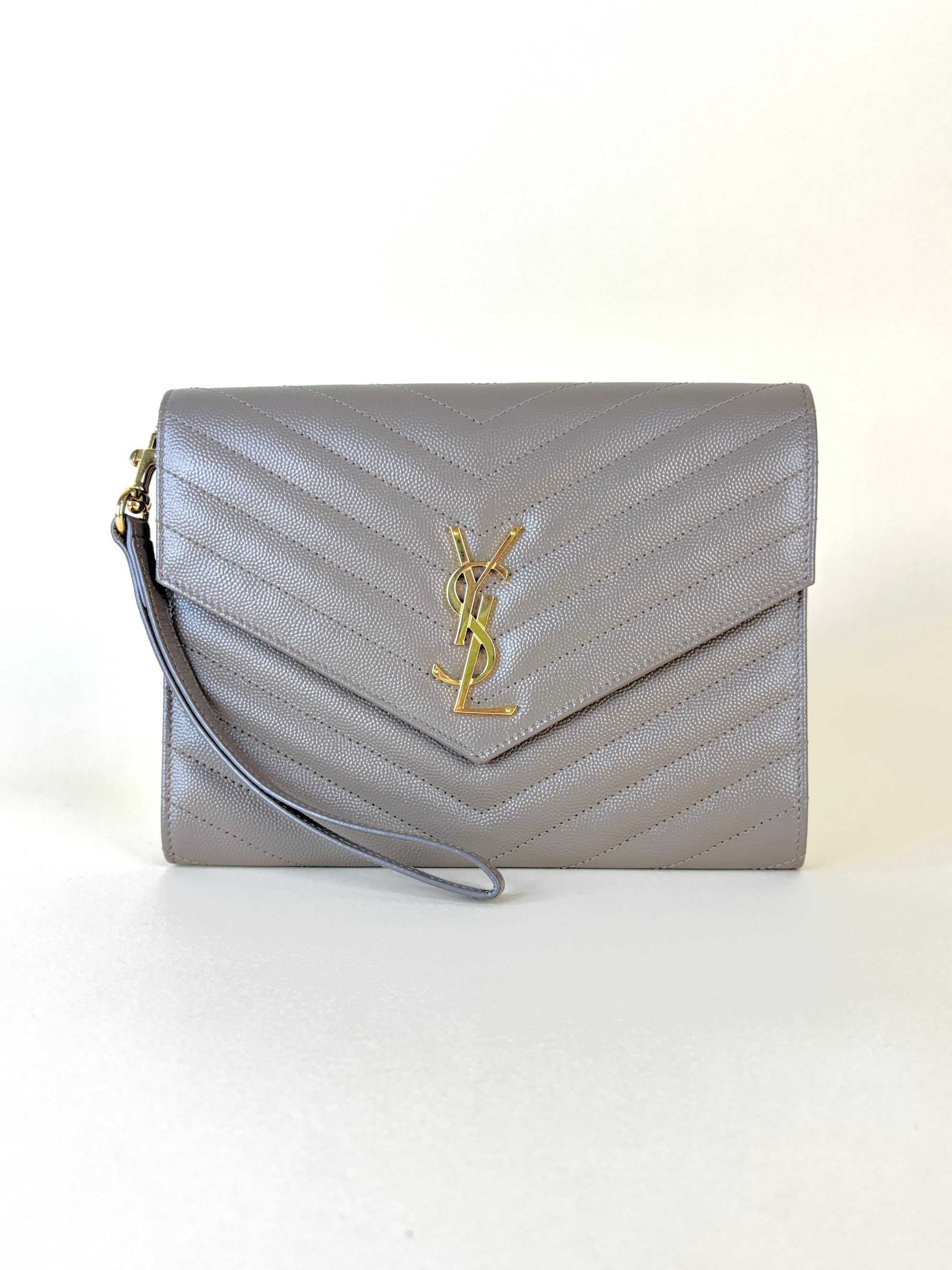 YSL Cassandre flap beige caviar pouch