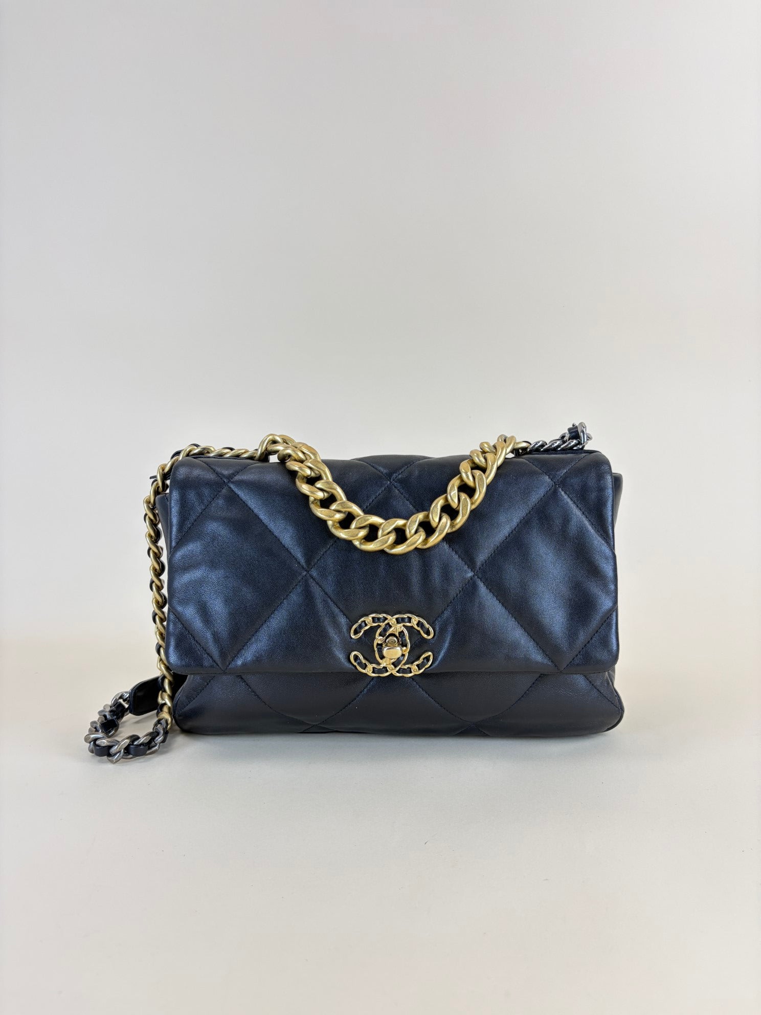 Chanel black bskin quilted 19flap large bag