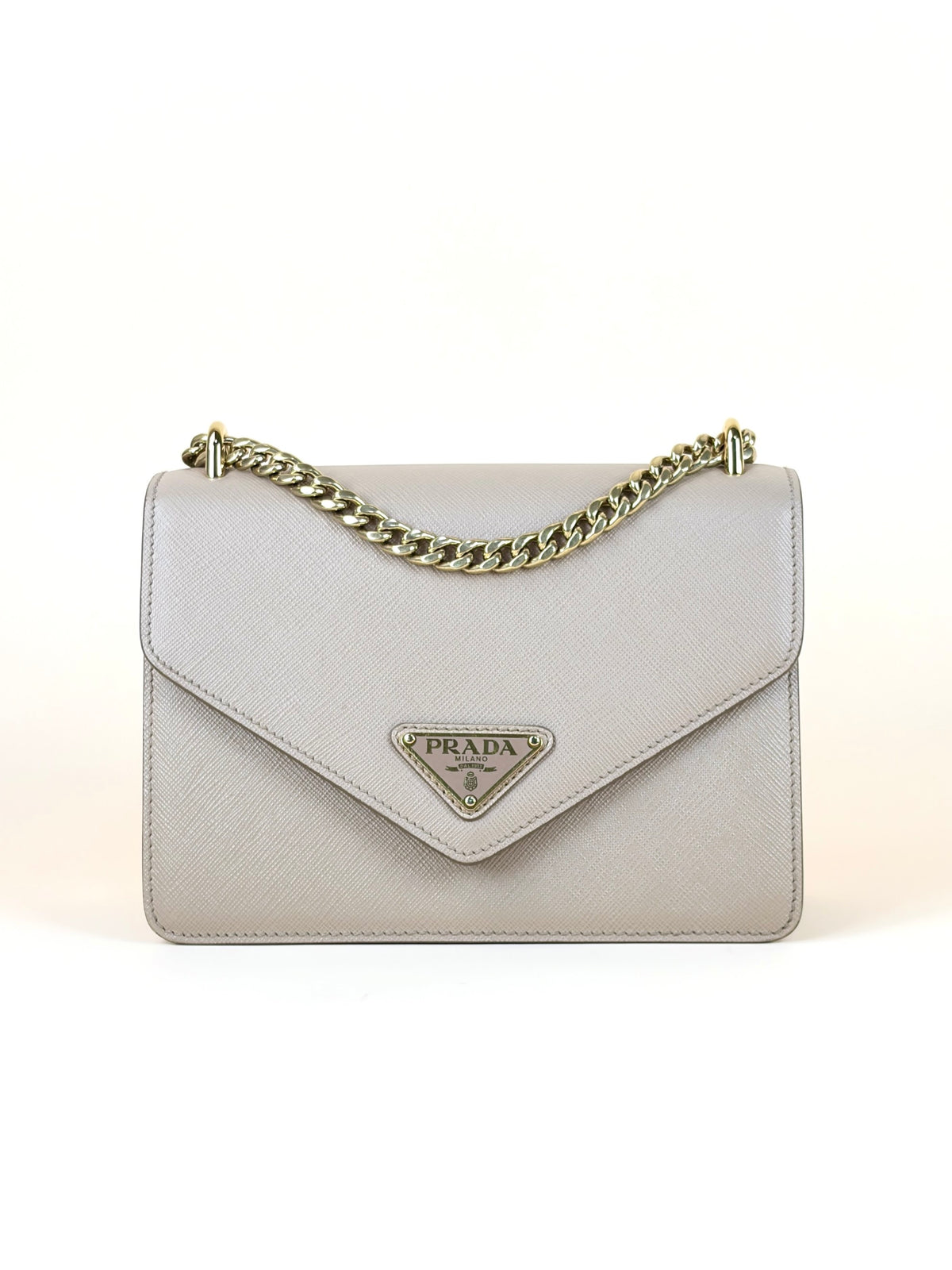 Prada cameo saffanio soft calfskin metal triangle logo envelope chain shoulder bag