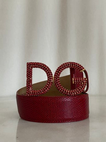Dolce & Gabbana Red Euro D&G Crystal Belt 32-Belt-Dolce & Gabbana-The Closet Egypt