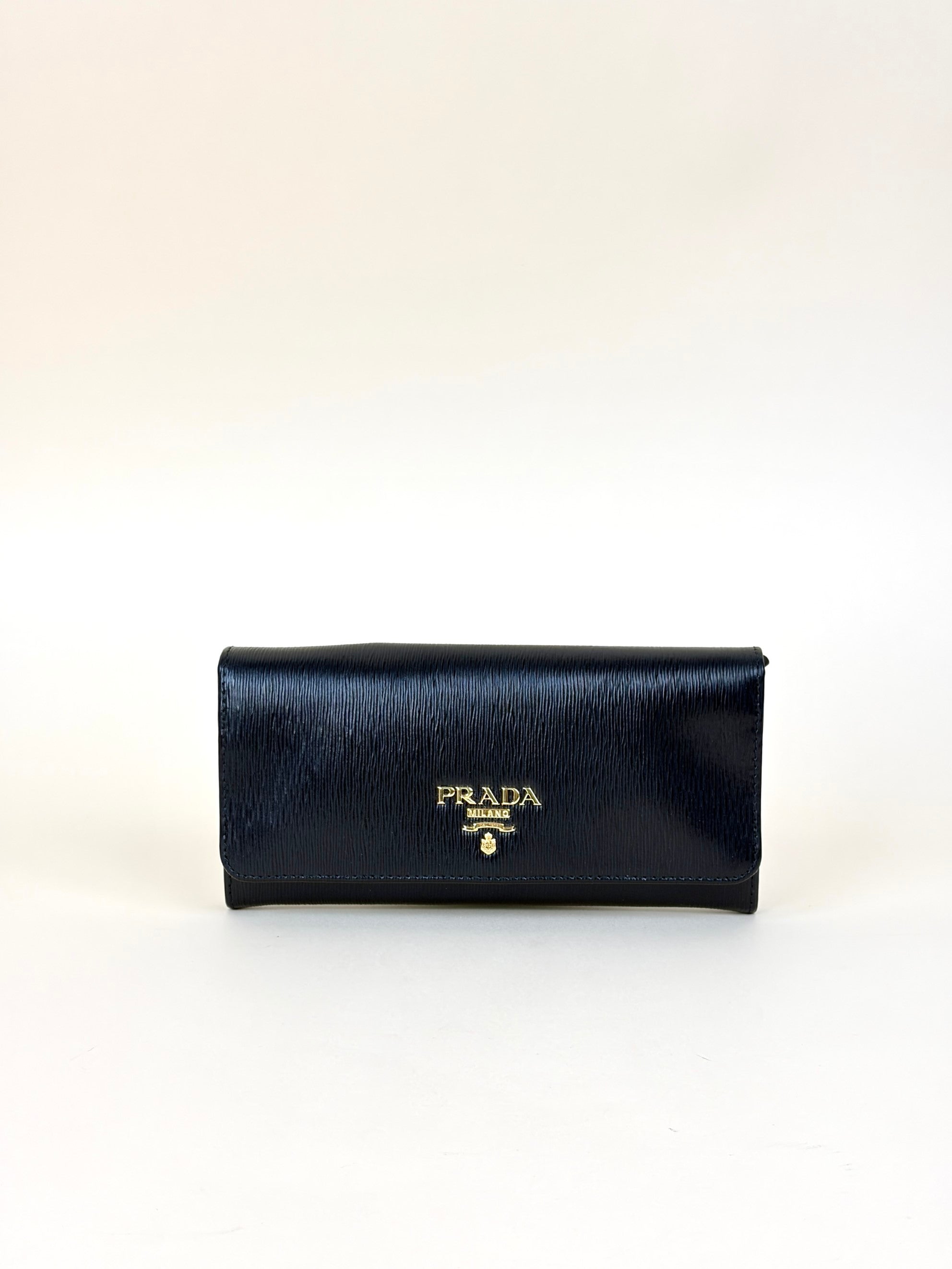 Prada black vitello move leather continental wallet