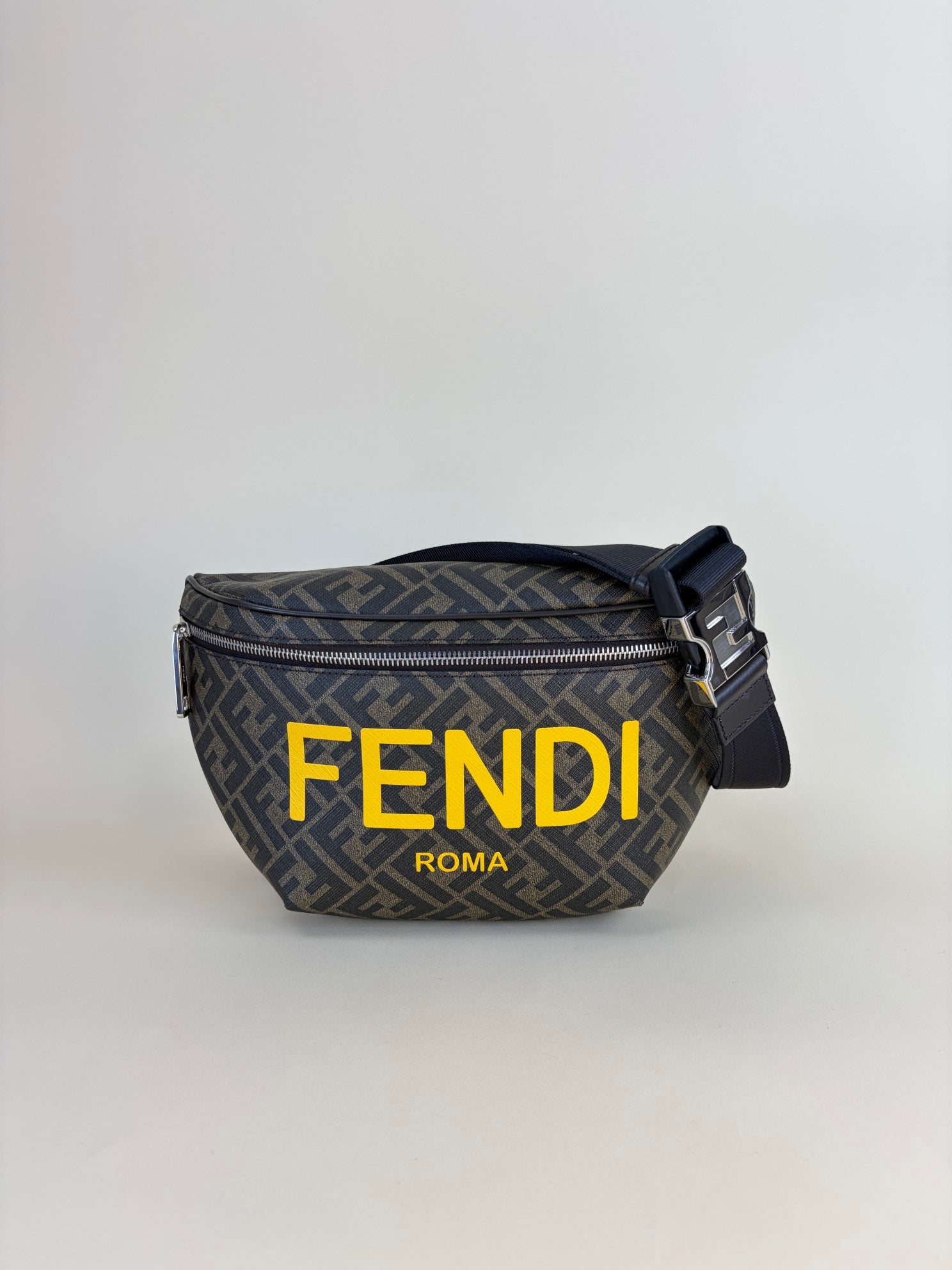 Fendi Tricolor Shiny Glazed Fabric Vitello Cover FF (1974) Logo Belt Bag