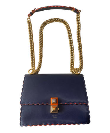 Fendi Blueberry Vitello Liberty Scalloped Studded Kan I Small Shoulder Bag