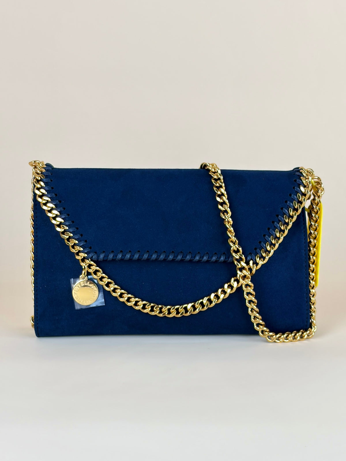 Stella McCartney suede navy blue falabella wallet on chain