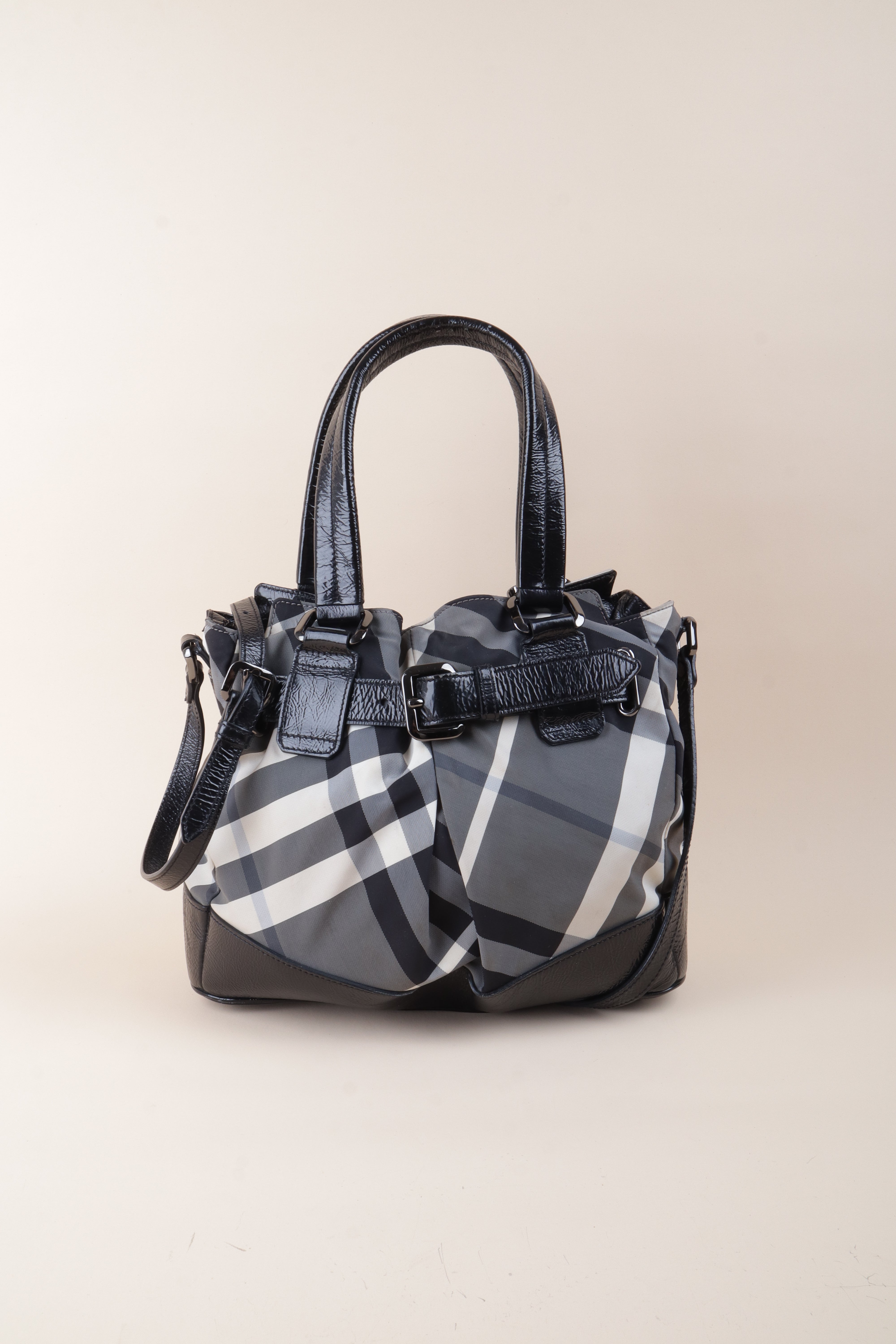 Burberry Bicolor Beat Check Nylon Shoulder Bag with Strap