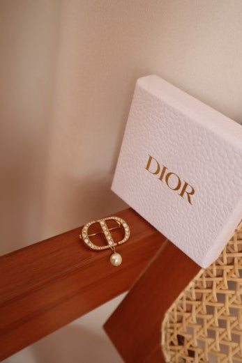 Christian Dior White CD Crystal Pearl Brooch-Brooch-Christian Dior-The Closet Egypt