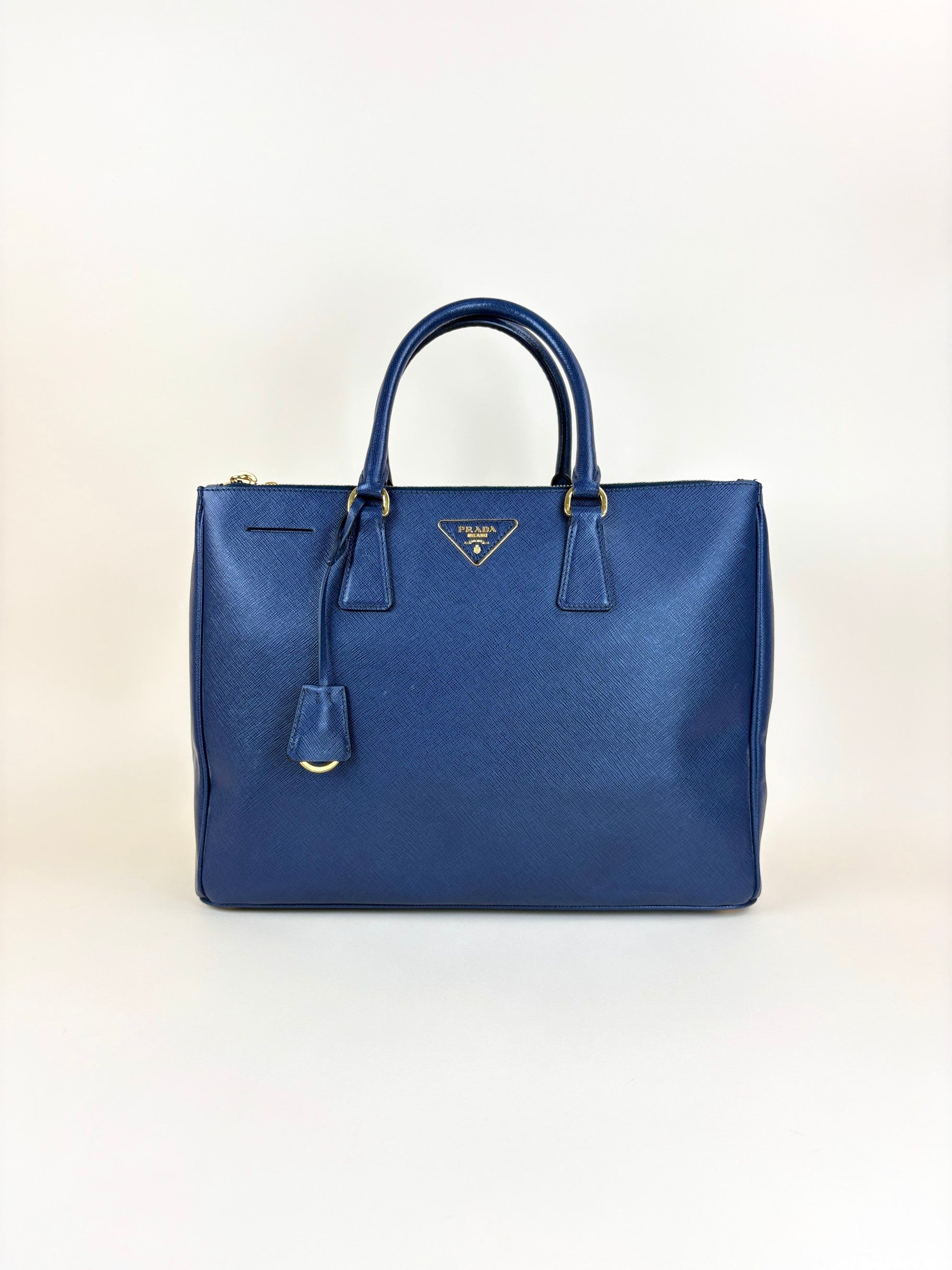 Prada navy blue saffanio leather galleria tote bag