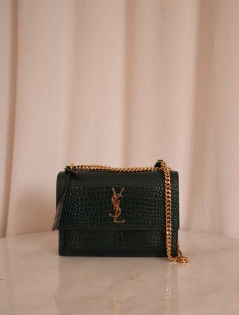 YSL Green Embossed Croco Sunset Medium Bag-handbag-YSL-The Closet Egypt