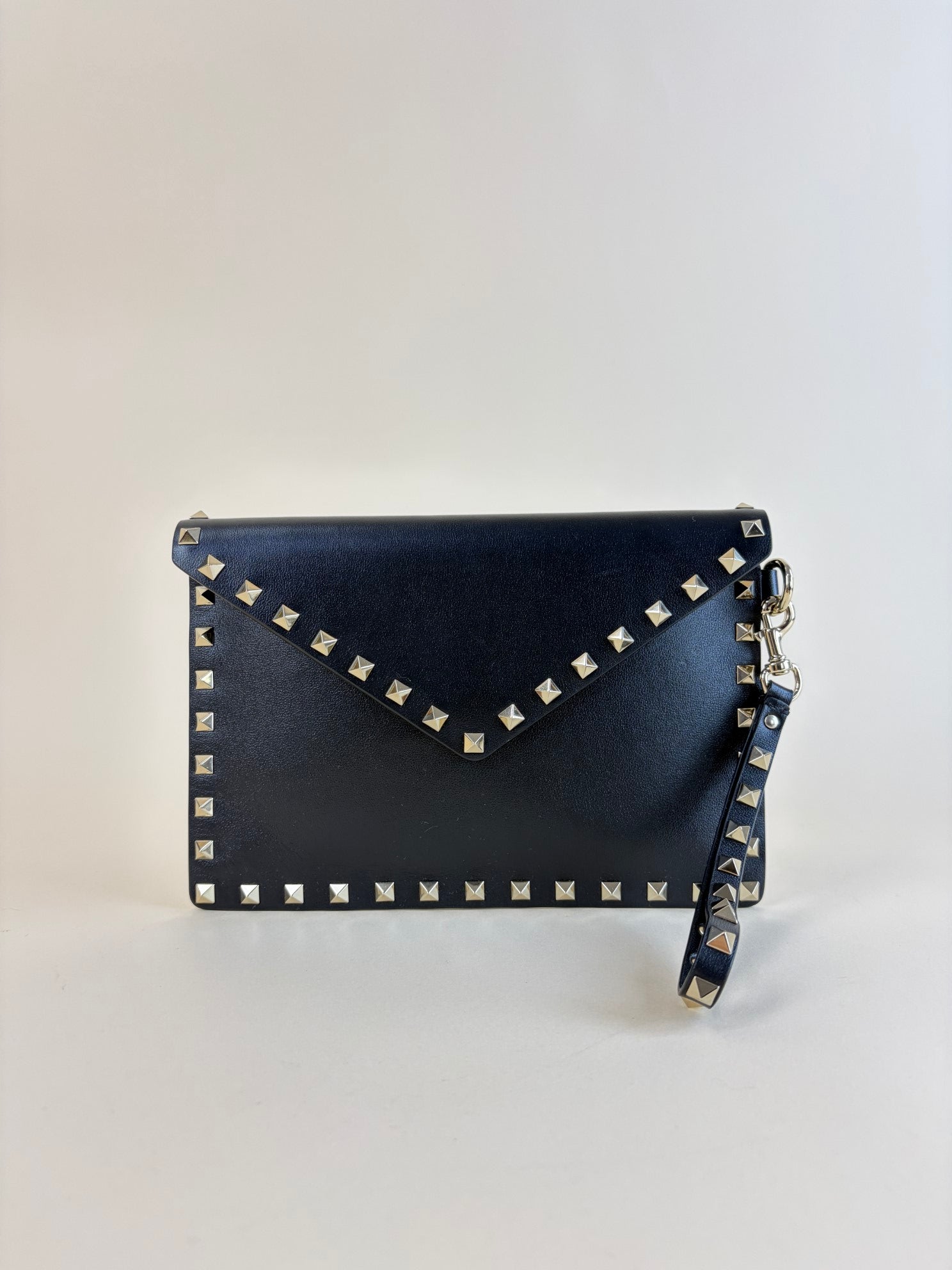 Valentino Black Rockstud Envelope Wristlet Clutch