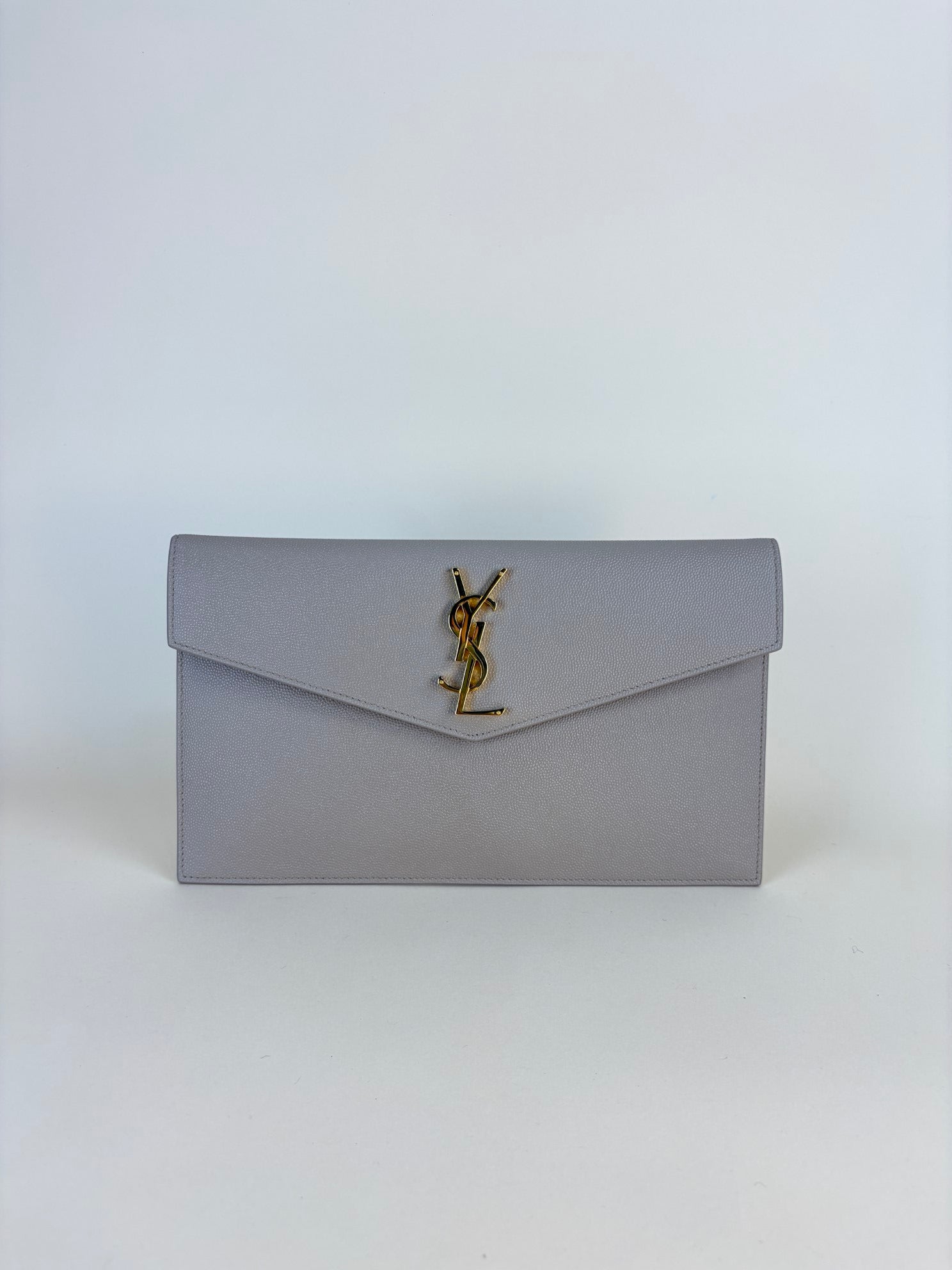 YSL beige Uptown Pouch Clutch