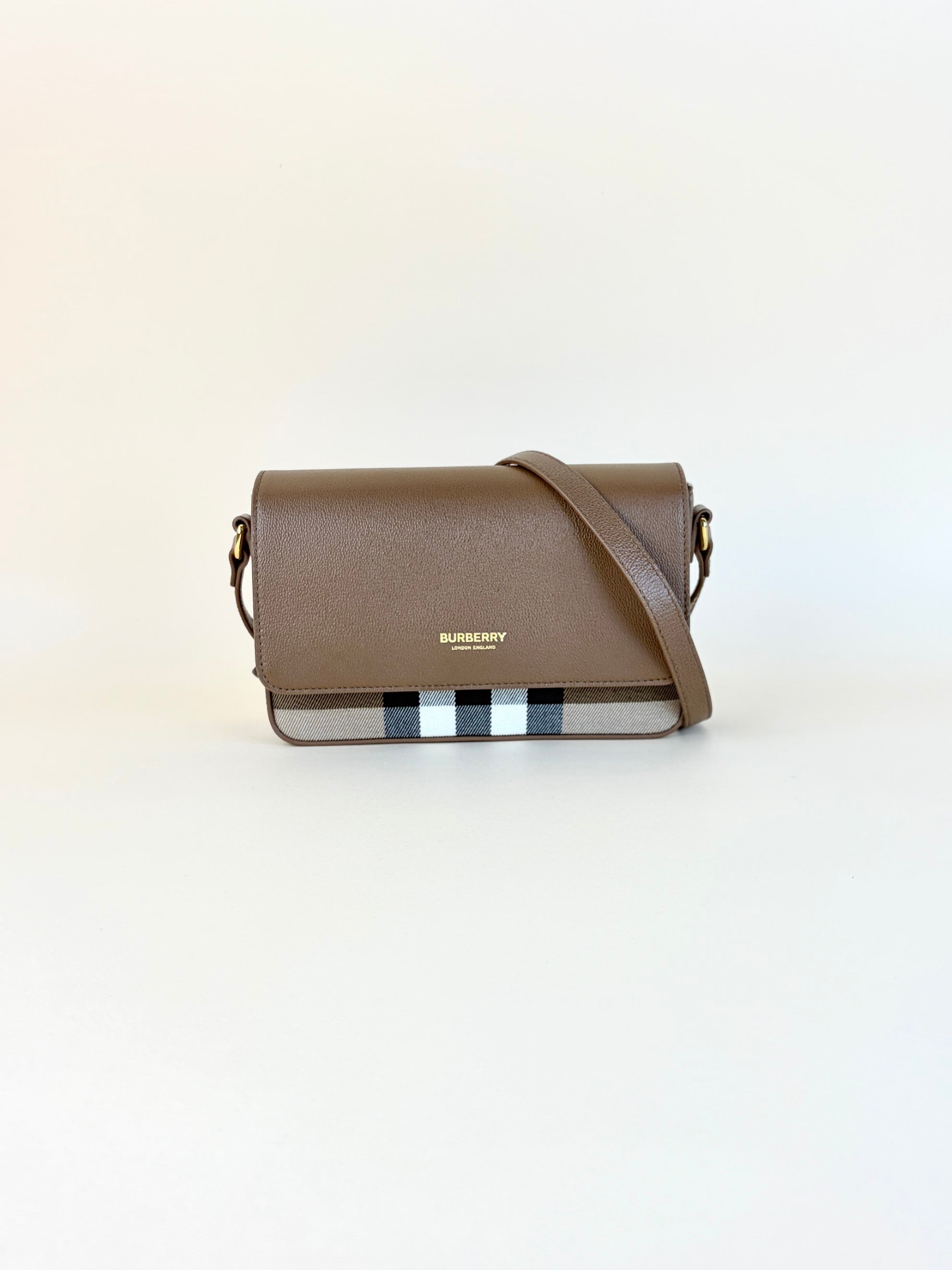 Burberry Beige Earth House Check Tartan Mix New Hampshire Crossbody Bag