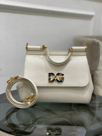 Dolce & Gabbana White Iguana Print Crystal Sicily Medium Bag-handbag-Dolce & Gabbana-The Closet Egypt