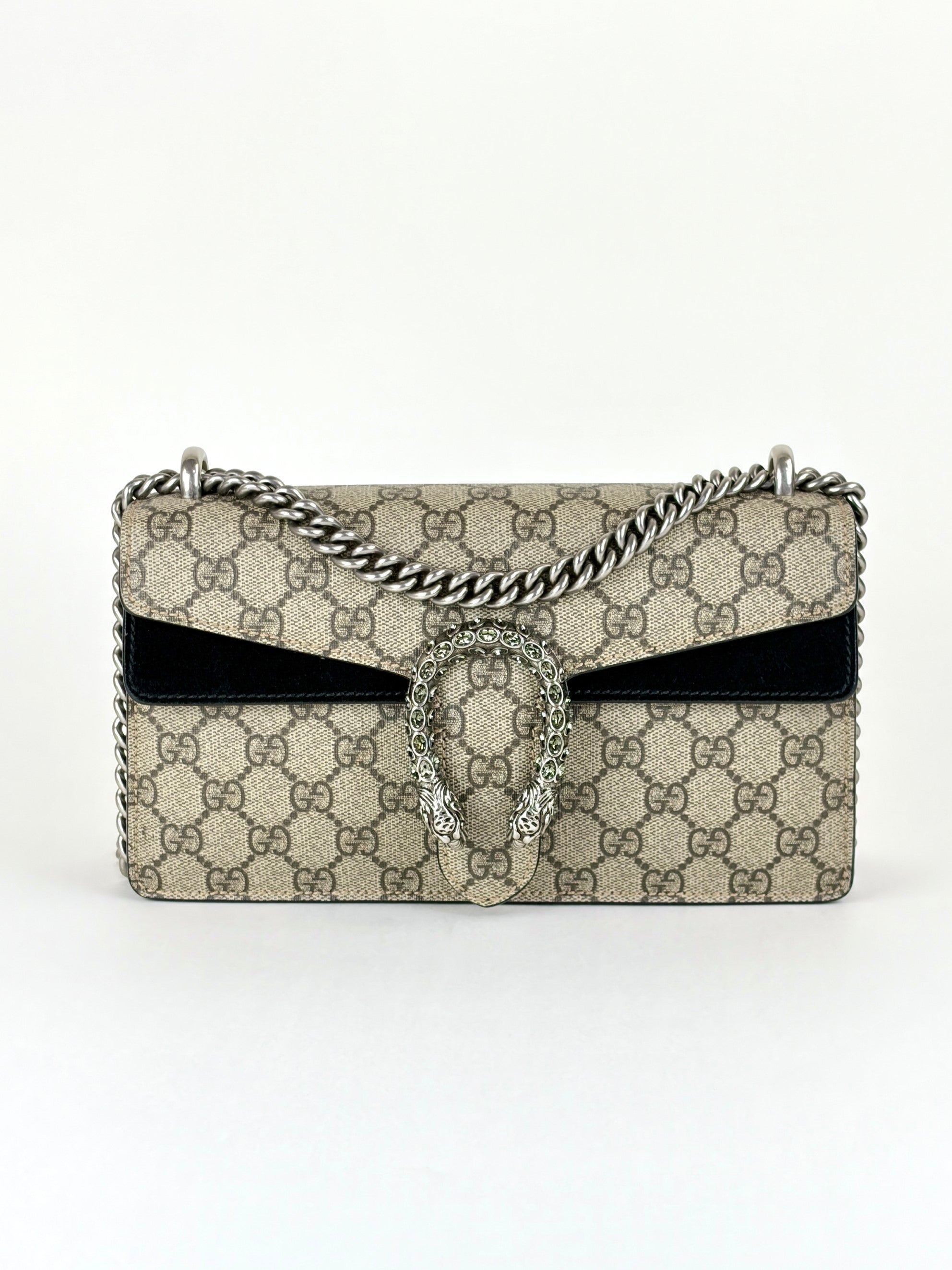 Gucci black GG Supreme monogram crystal small Dionysus