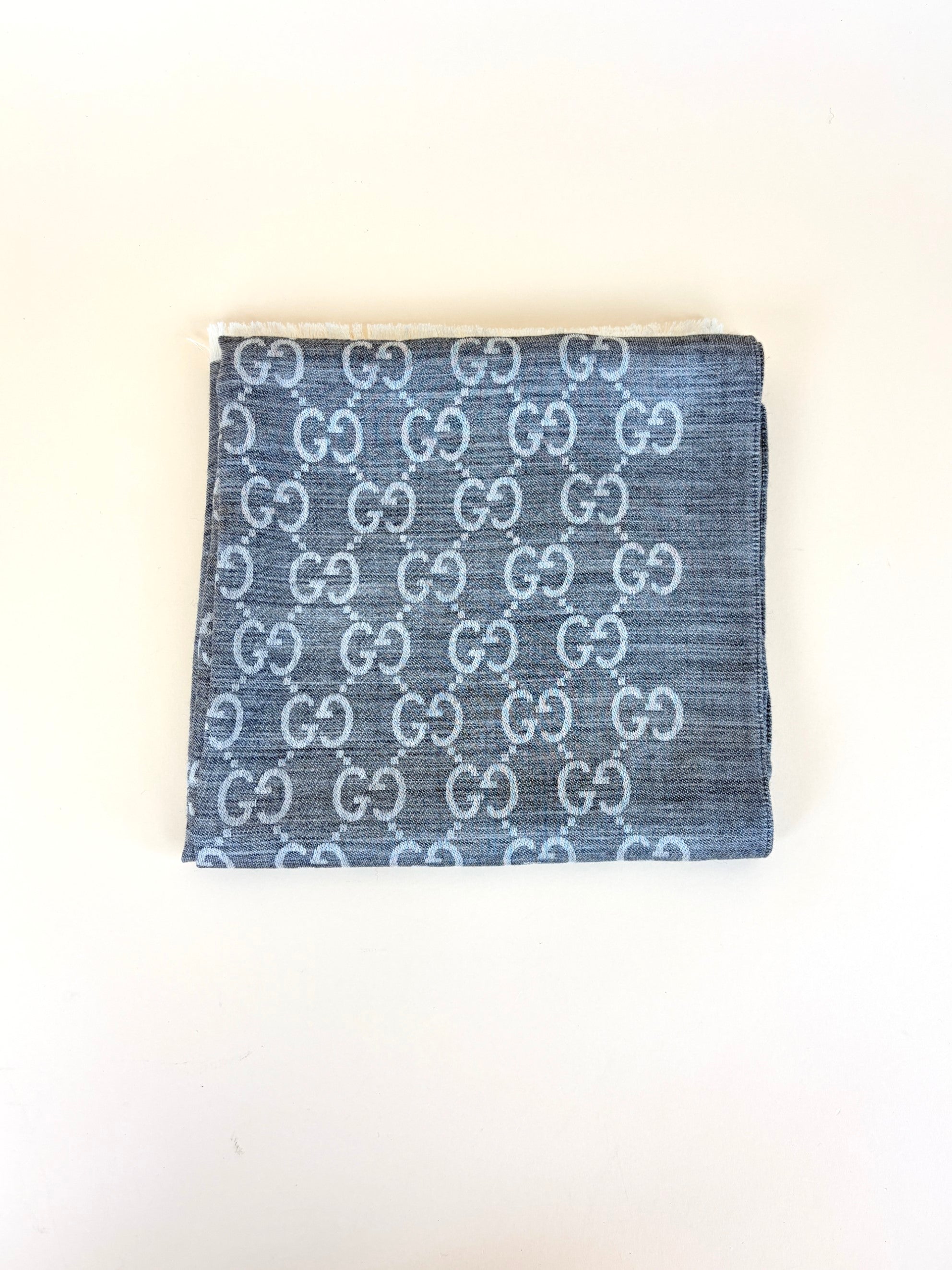 Gucci Light Grey GG Wool Silk Scarf
