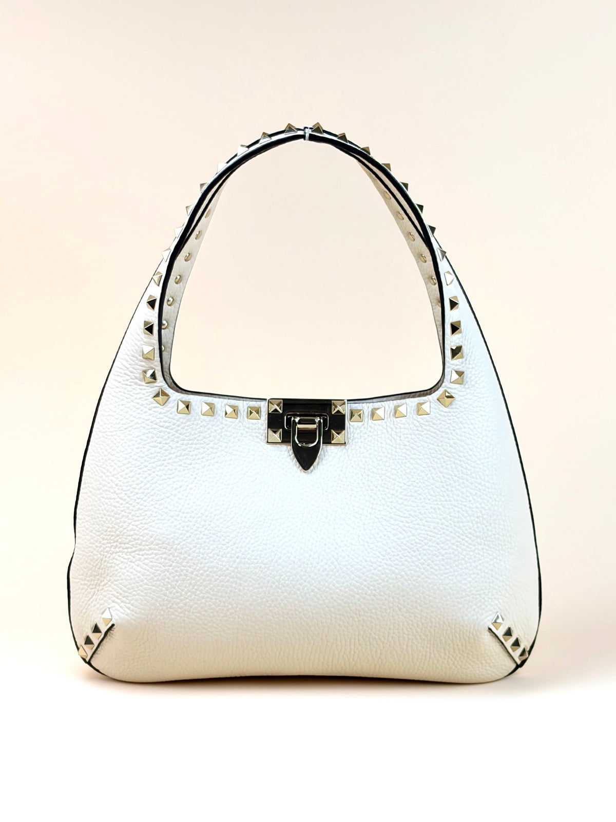 Valentino off white Pebbled Small Rockstud Flip Lock Hobo Bag
