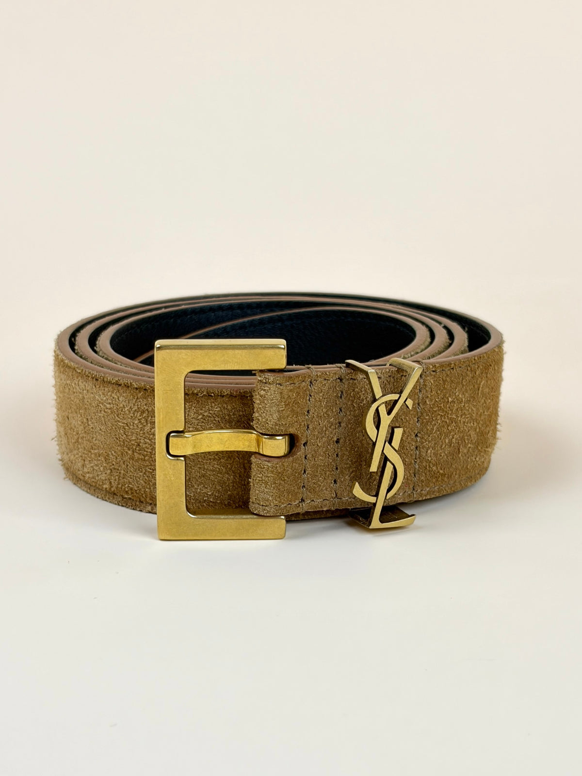 Ysl caramel cognac calfskin suede Cassandre Vadim belt