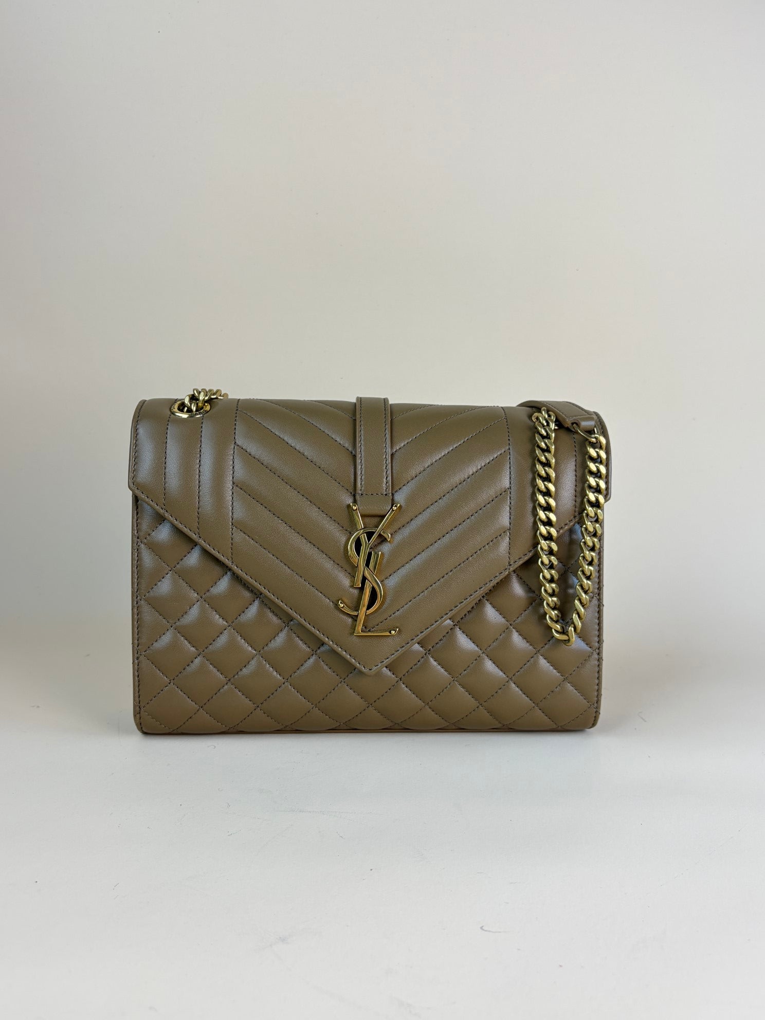 YSL light brown leather matelassé medium lambskin envelope-shoulder bag-YSL-The Closet Egypt