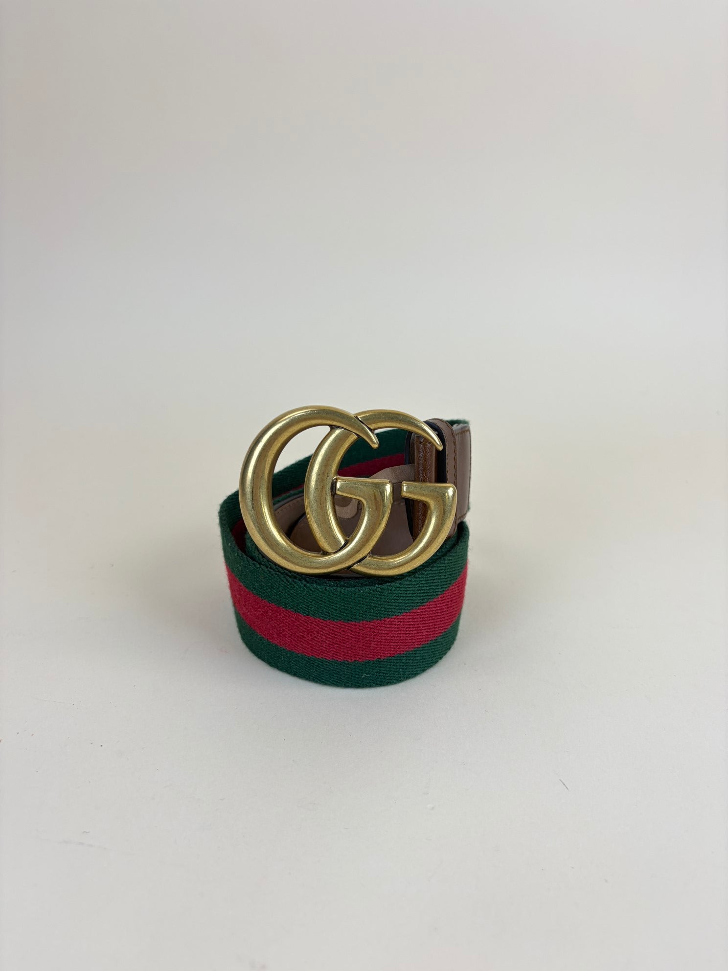 Gucci GG buckle bi color canvas vintage web and brown leather