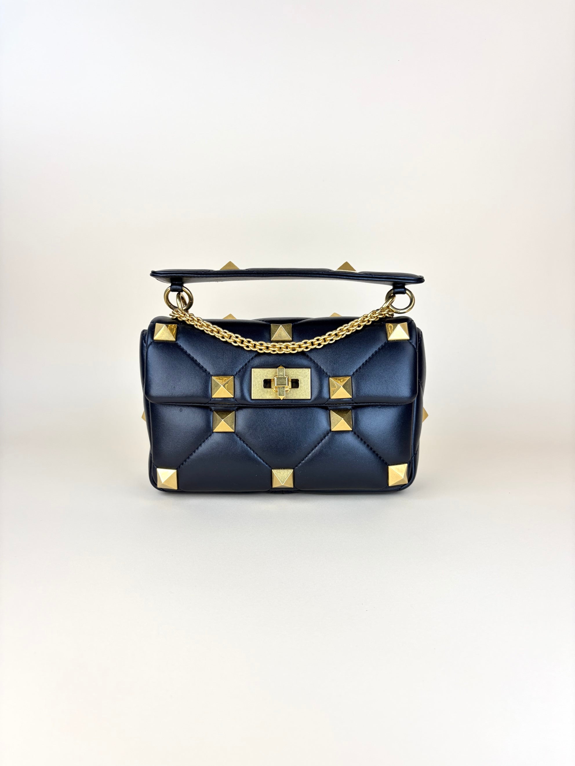 Valentino black Nappa leather roman stud medium shoulder bag