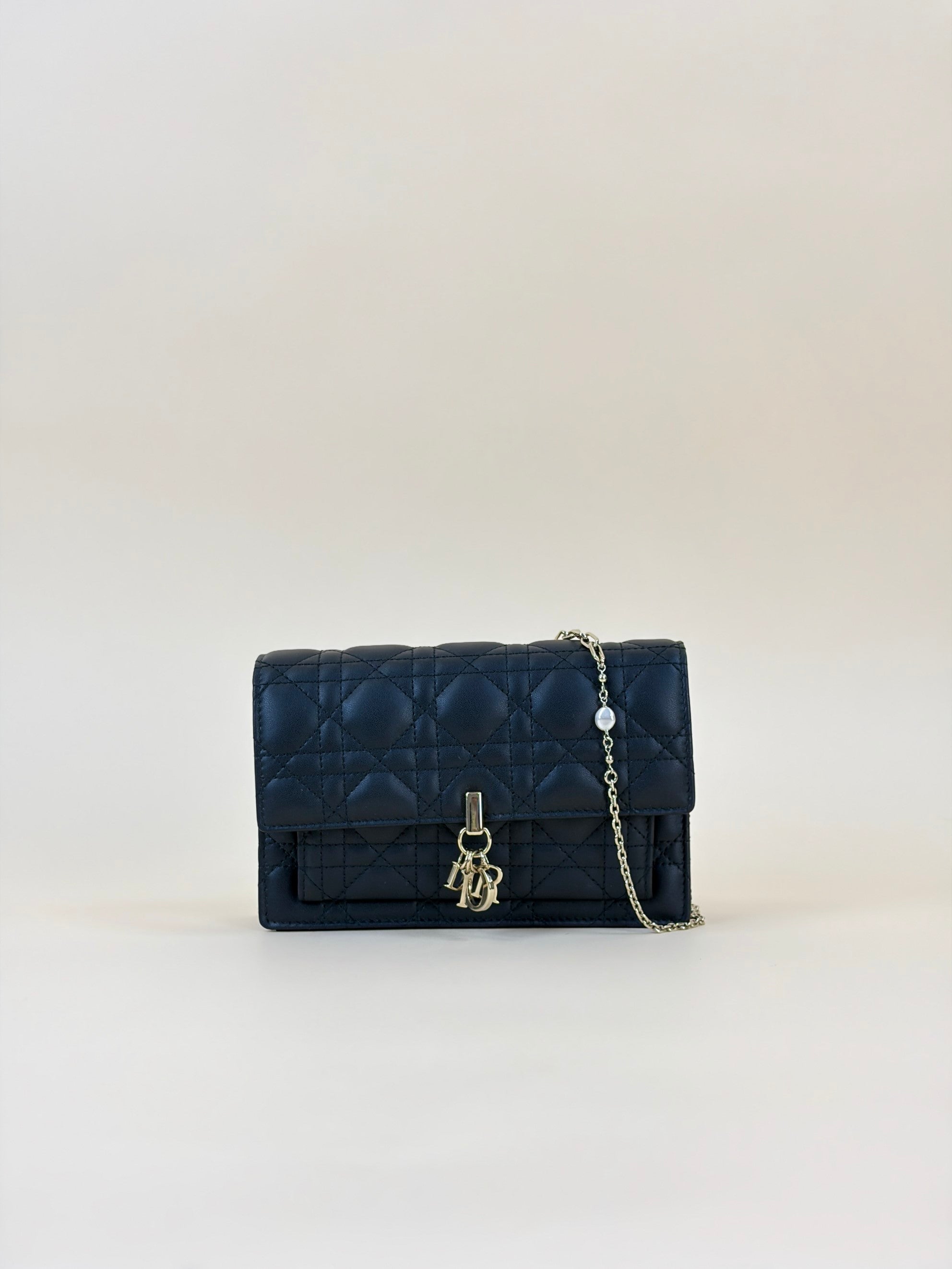Christian Dior black canage lambskin mydior Daily Pouch with Chain