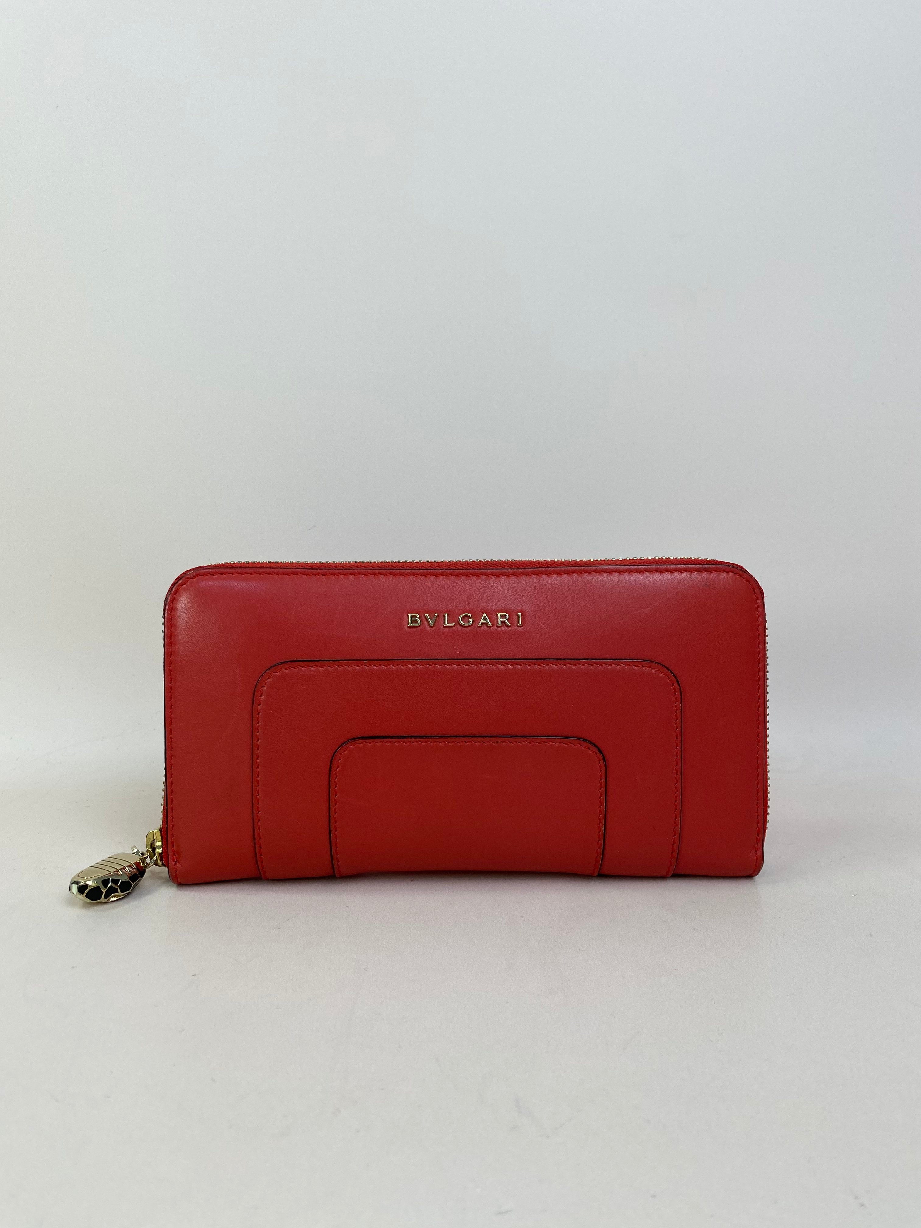 Bvlgari Red Serpenti Round Zip Long Wallet