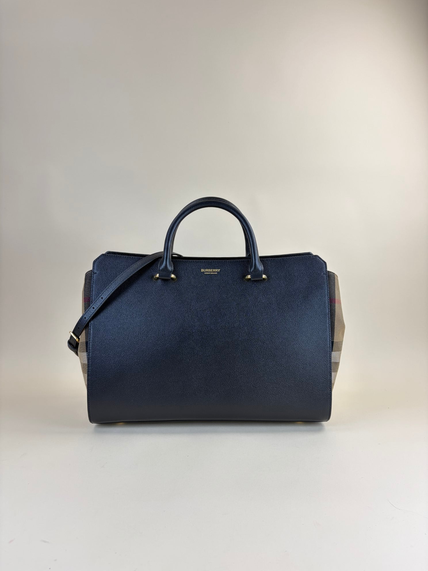 Burberry Black Mega Check Medium Banwell Top Handle with Strap