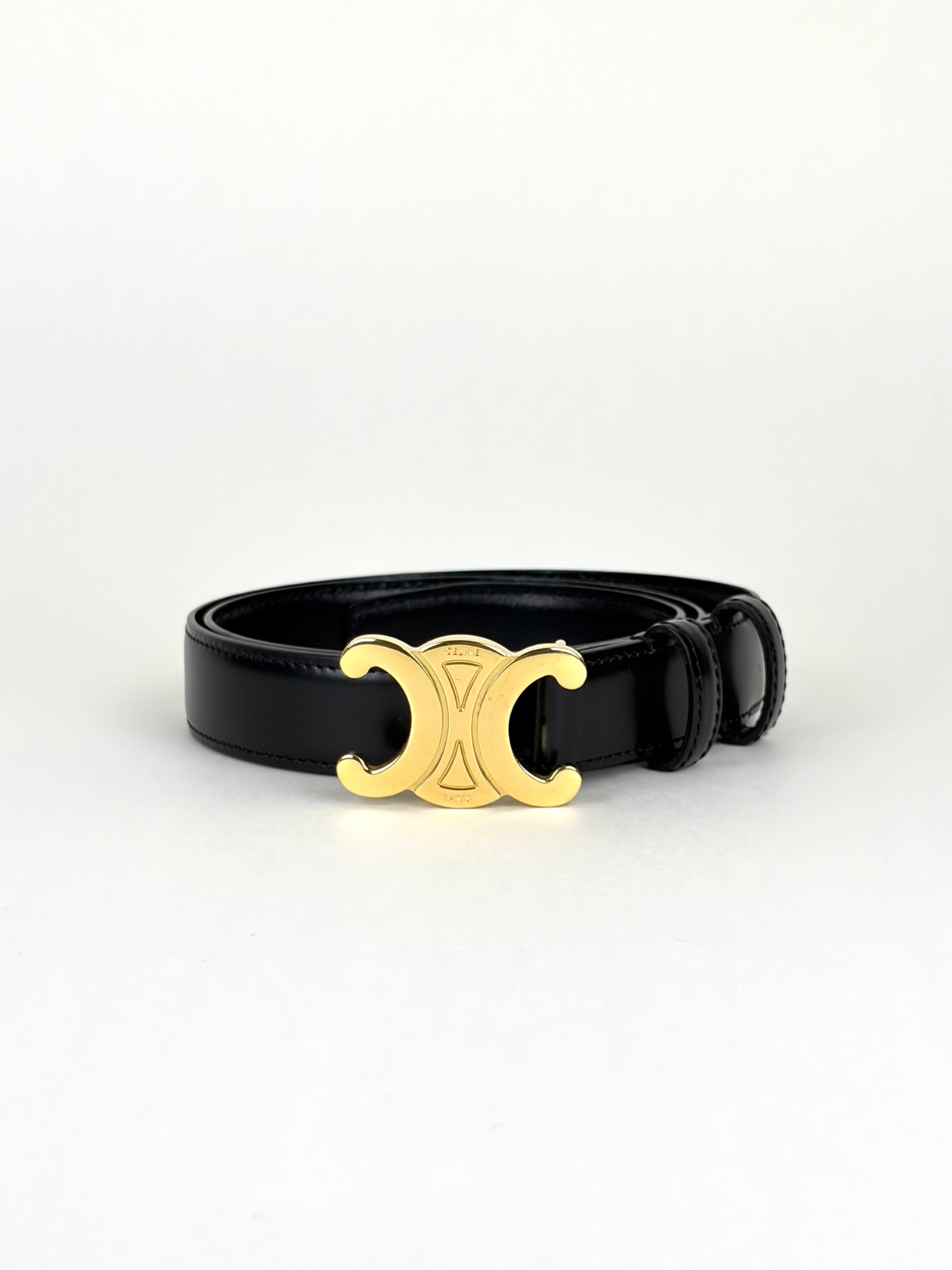 Celine black taurillon leather triomphe 25mm belt
