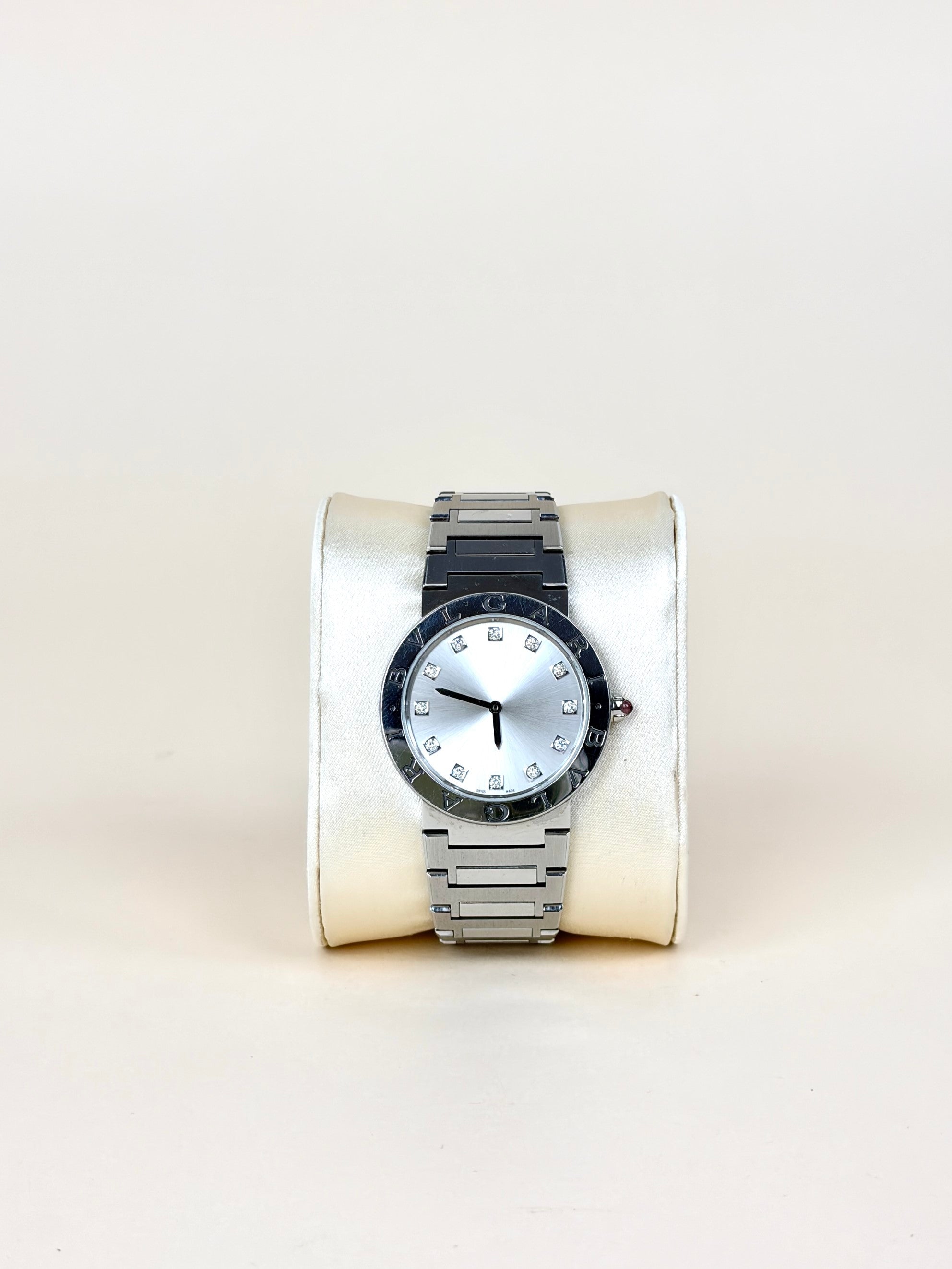 Bvlgari Stainless Steel Diamond Indexes Lady 33mm Quartz Watch