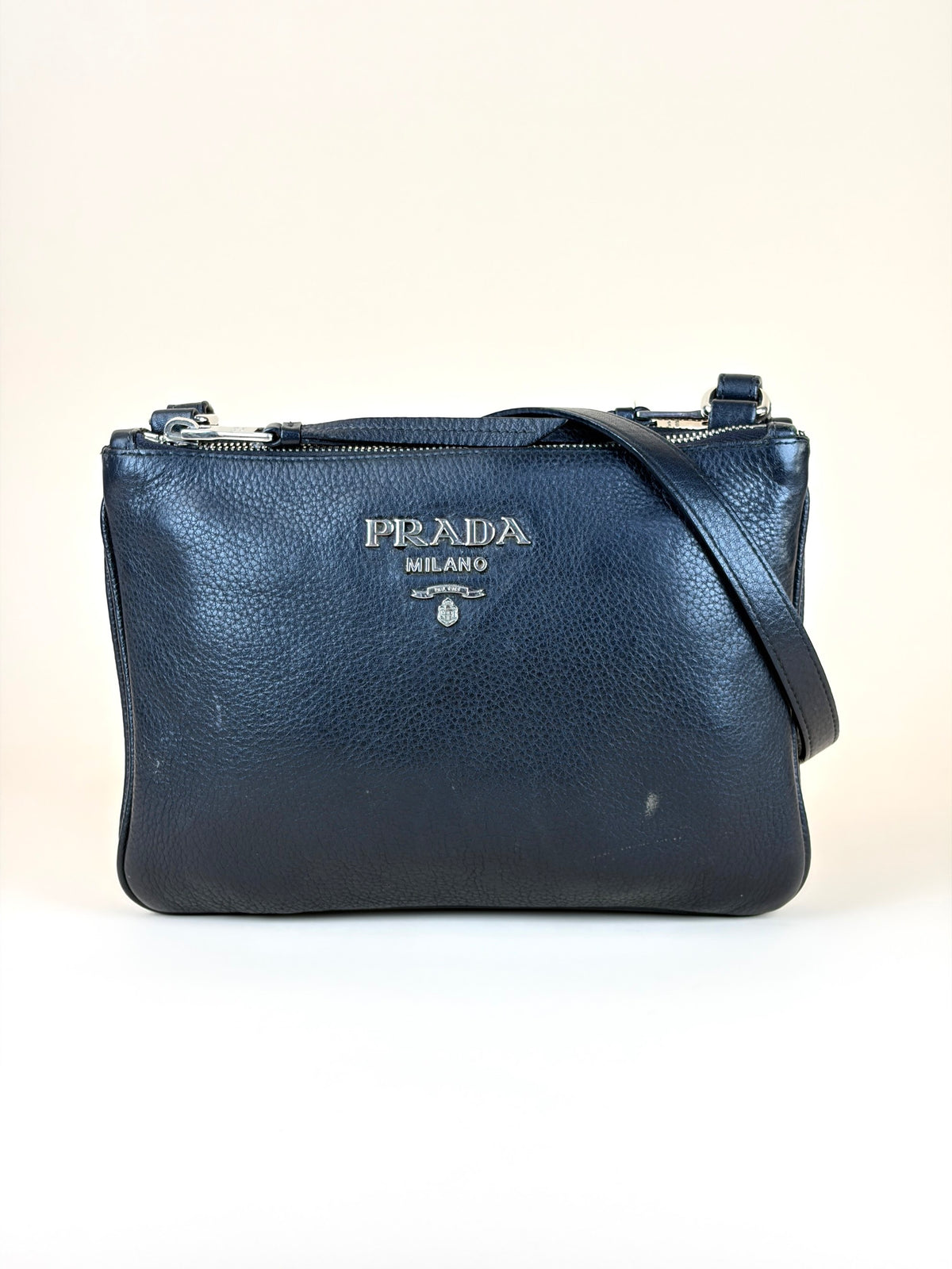 Prada black vitello phenix double zip cross body bag
