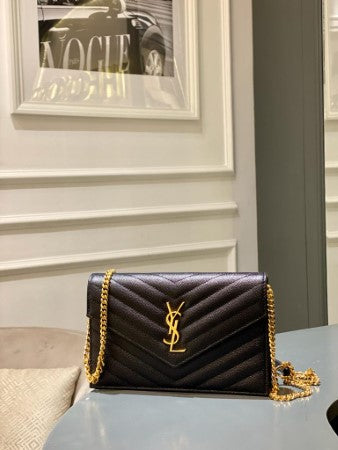 YSL Black Monogram Cassandre Wallet On Chain-Wallet Chain-YSL-The Closet Egypt