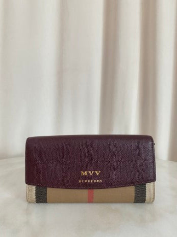Burberry Burgundy House Check Long MVV Wallet-wallet-Burberry-The Closet Egypt