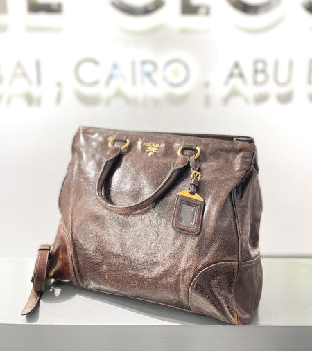 Prada Brown Vittello Shine Tote Large Bag-handbag-Prada-The Closet Egypt