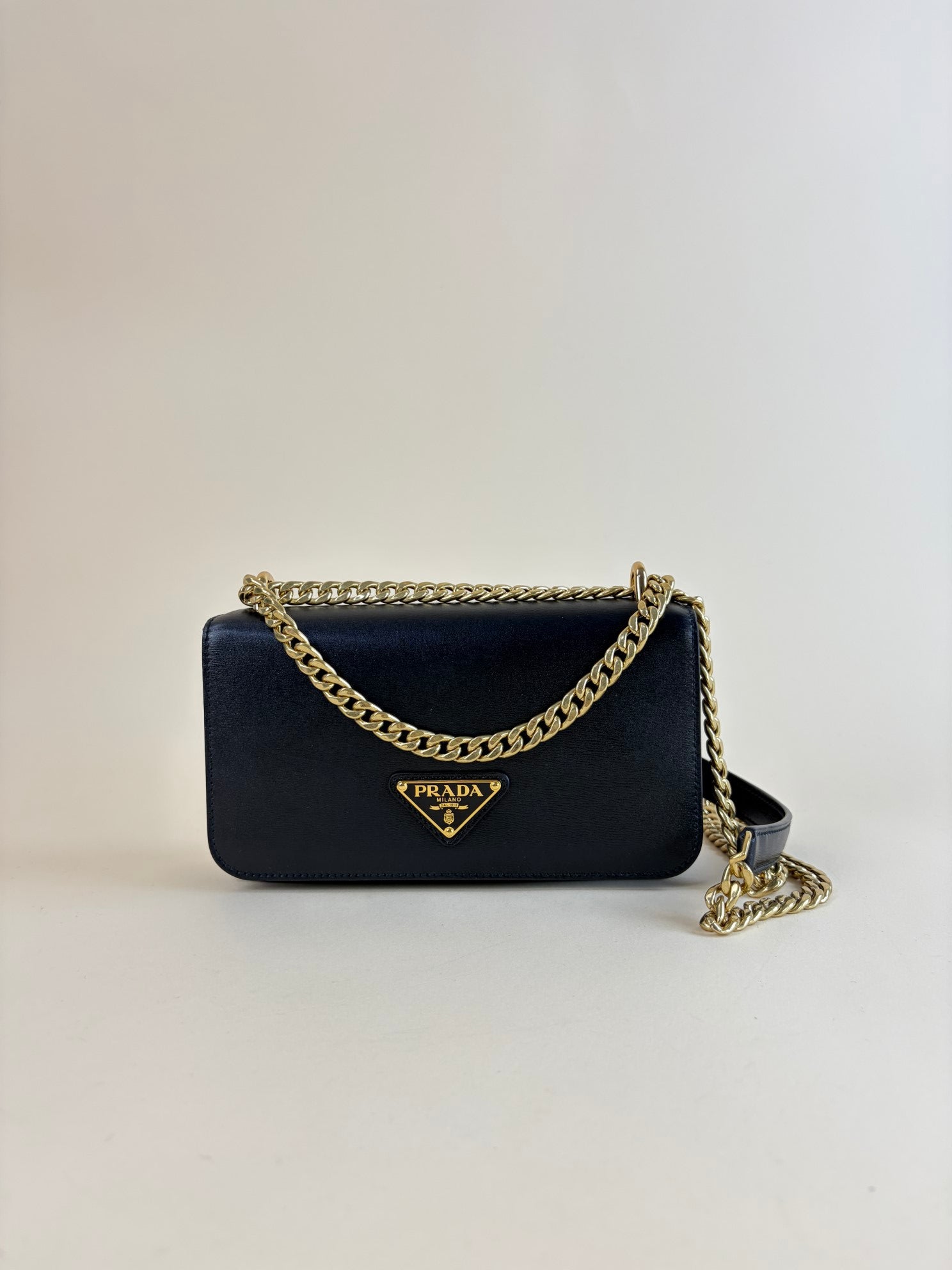 Prada Black euro patina Vitello leather chain cross body bag