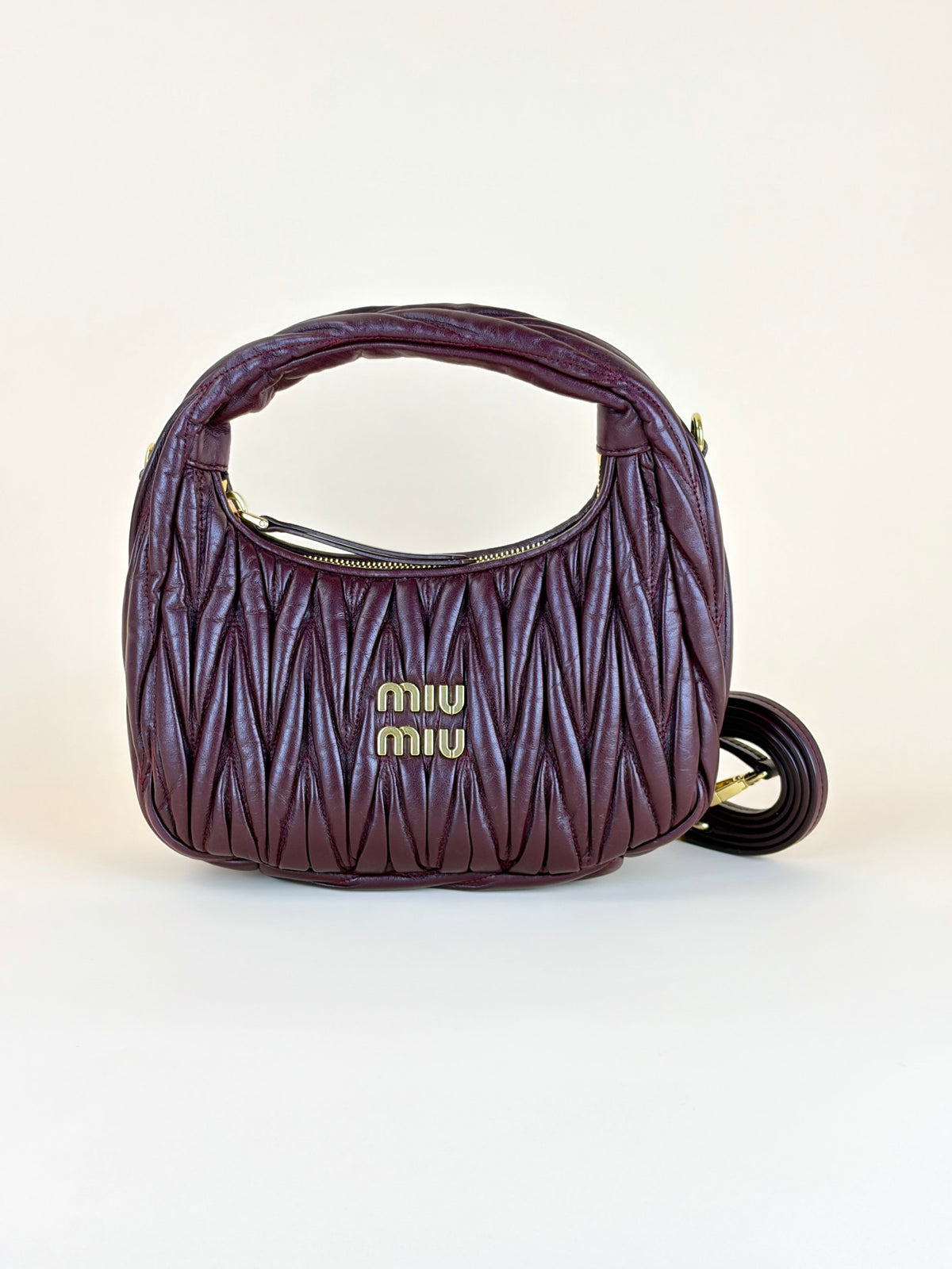 Miu Miu Burgandy wander matelasse nappa leather small hobo bag