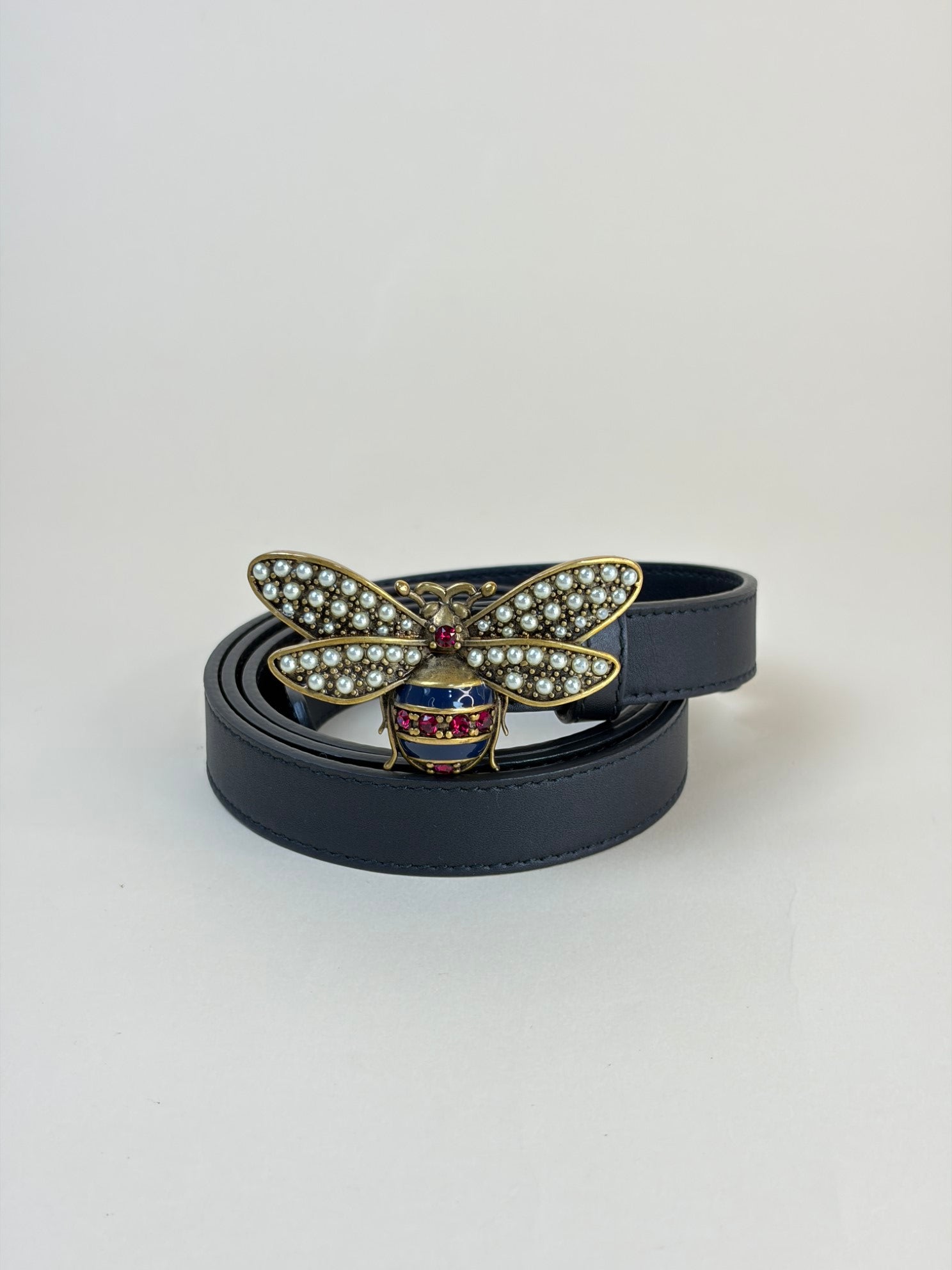 Gucci Black Queen Margaret Bee Belt 38