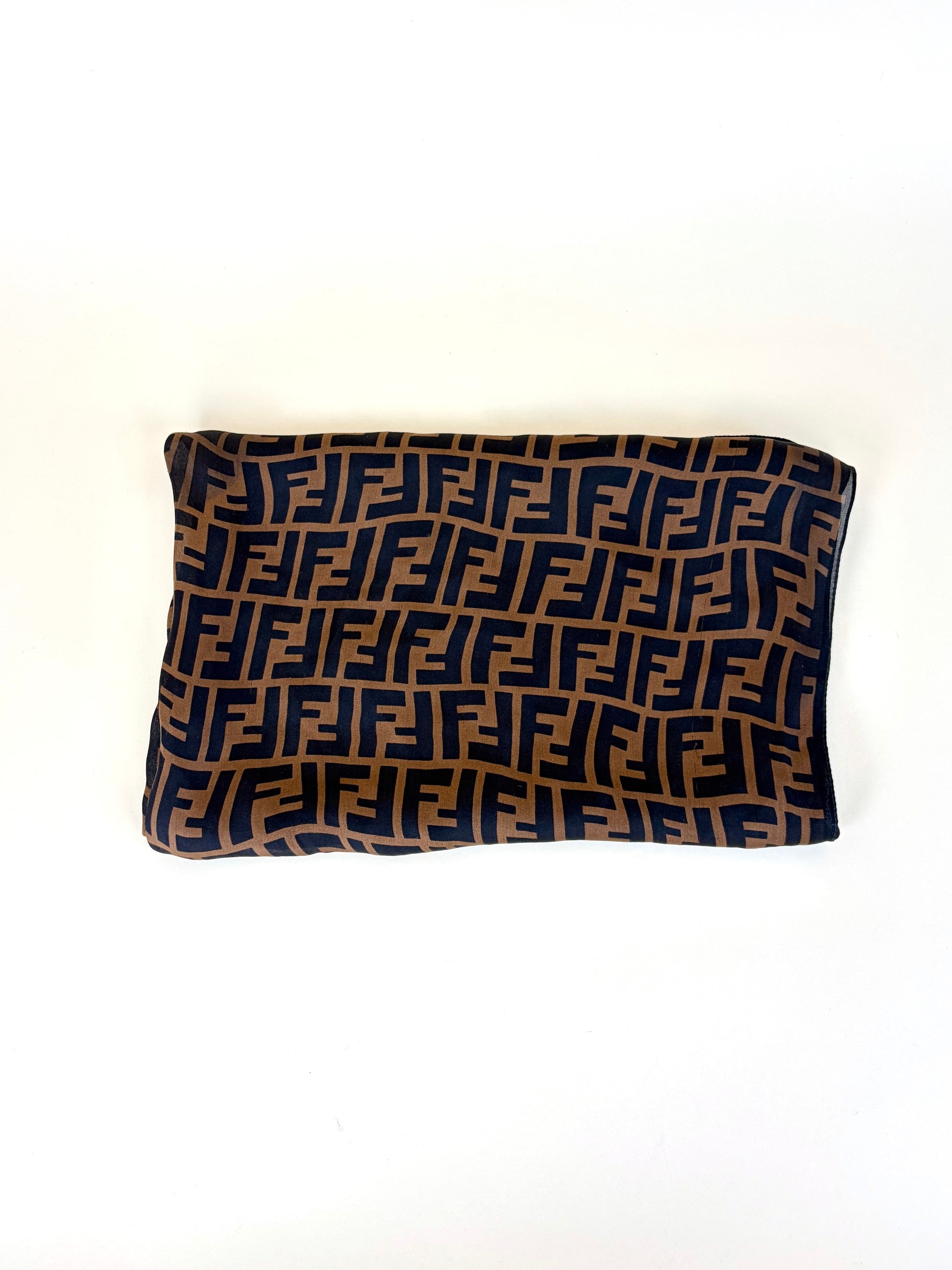 Fendi Tobacco Zucca FF Silk Chiffon Long Scarf