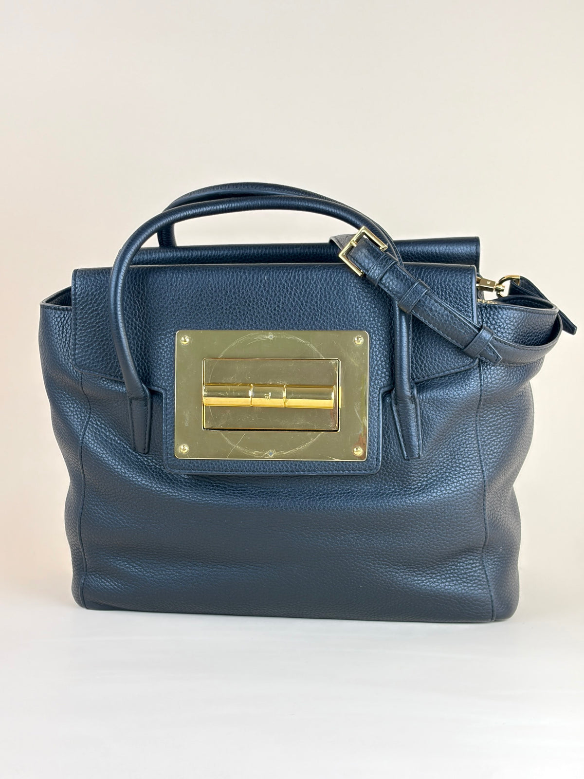 Tom Ford black leather turn-lock Natalia tote bag
