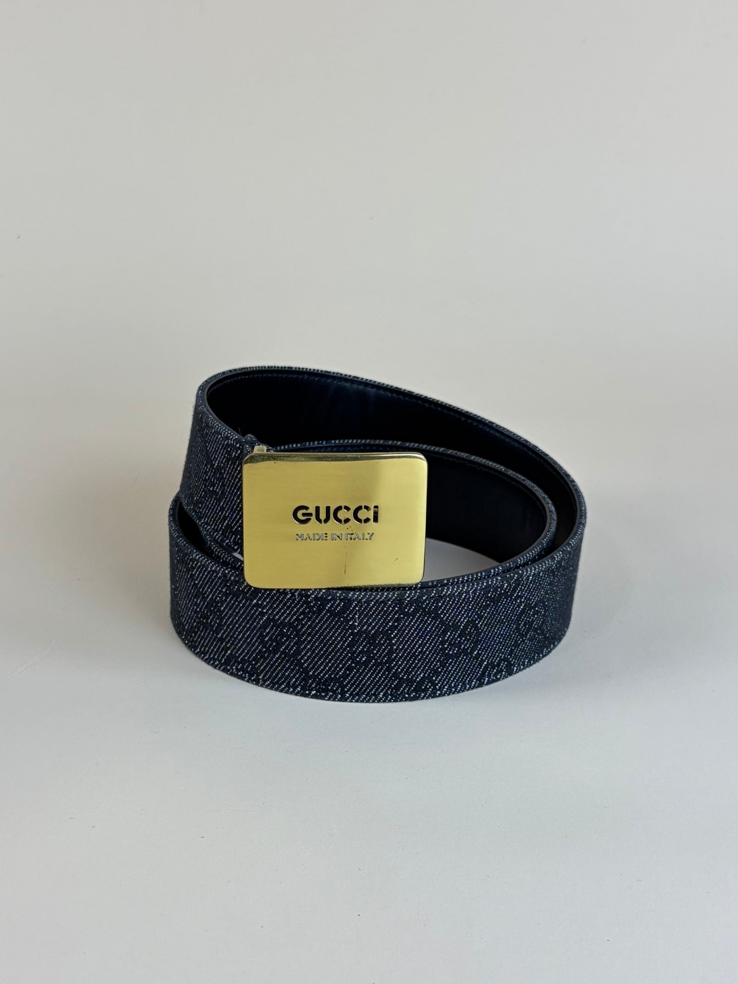Gucci Grey GG Denim Belt 34