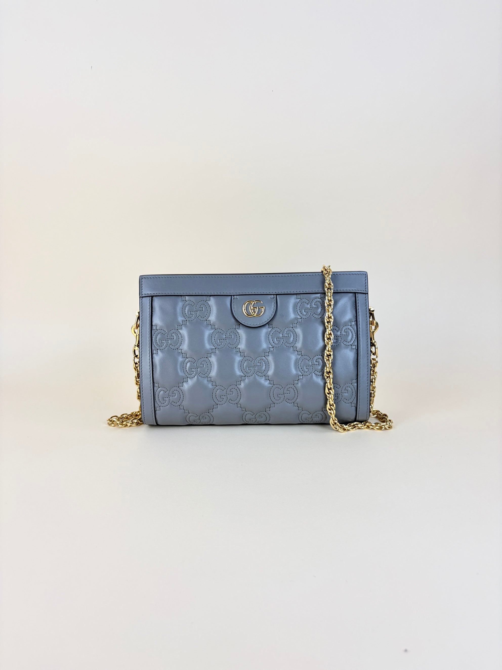 Gucci dusty grey natural calfskin gg matelassé small