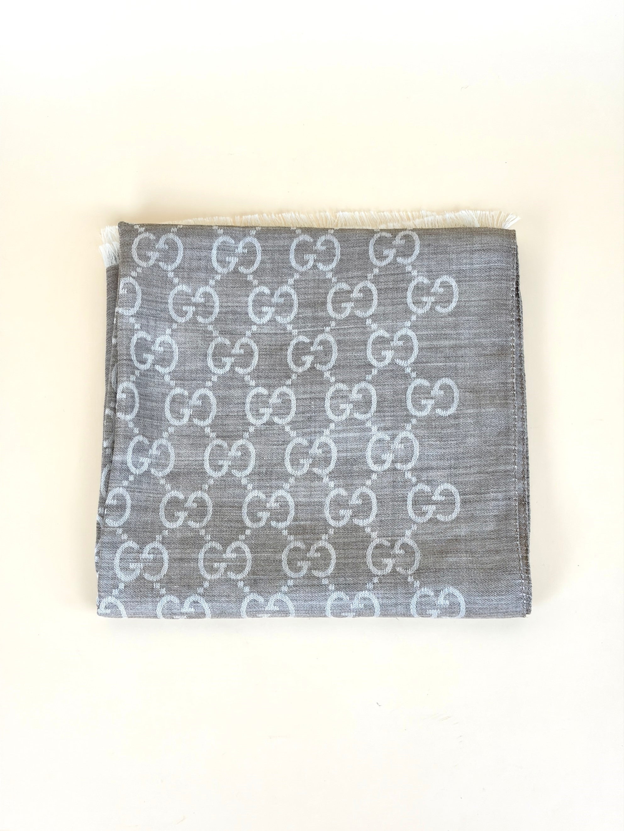 Gucci beige gg wool silk scarf
