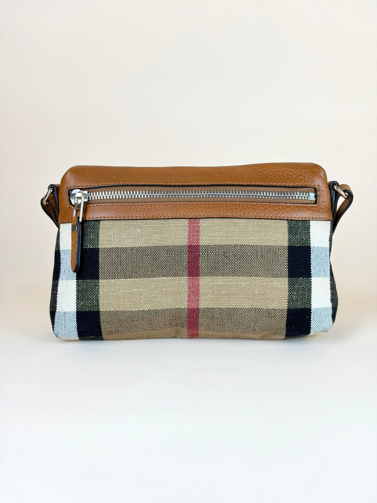Burberry brown leather house check canvas small Farley bag