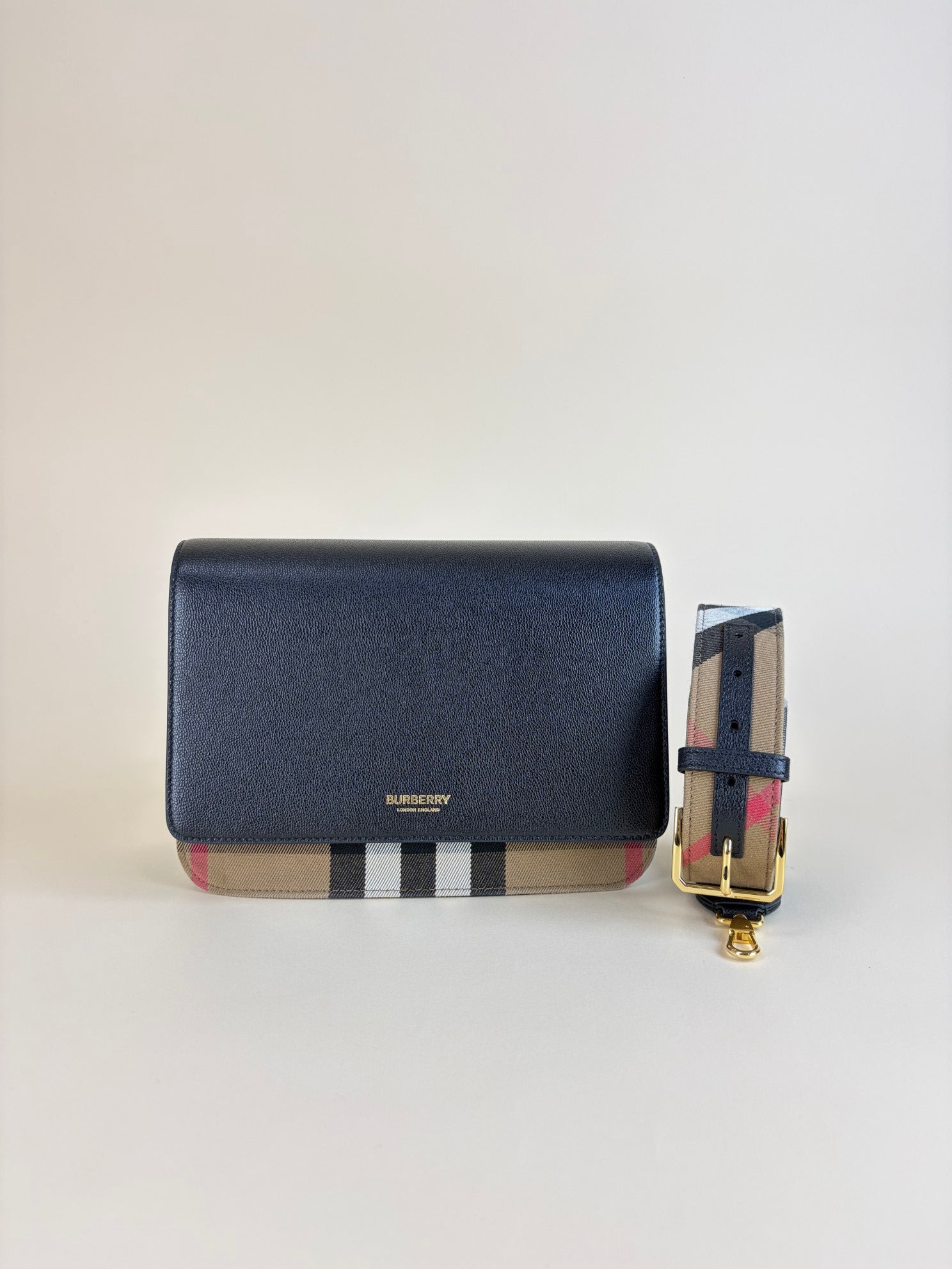 Burberry black calf and house check crossbody