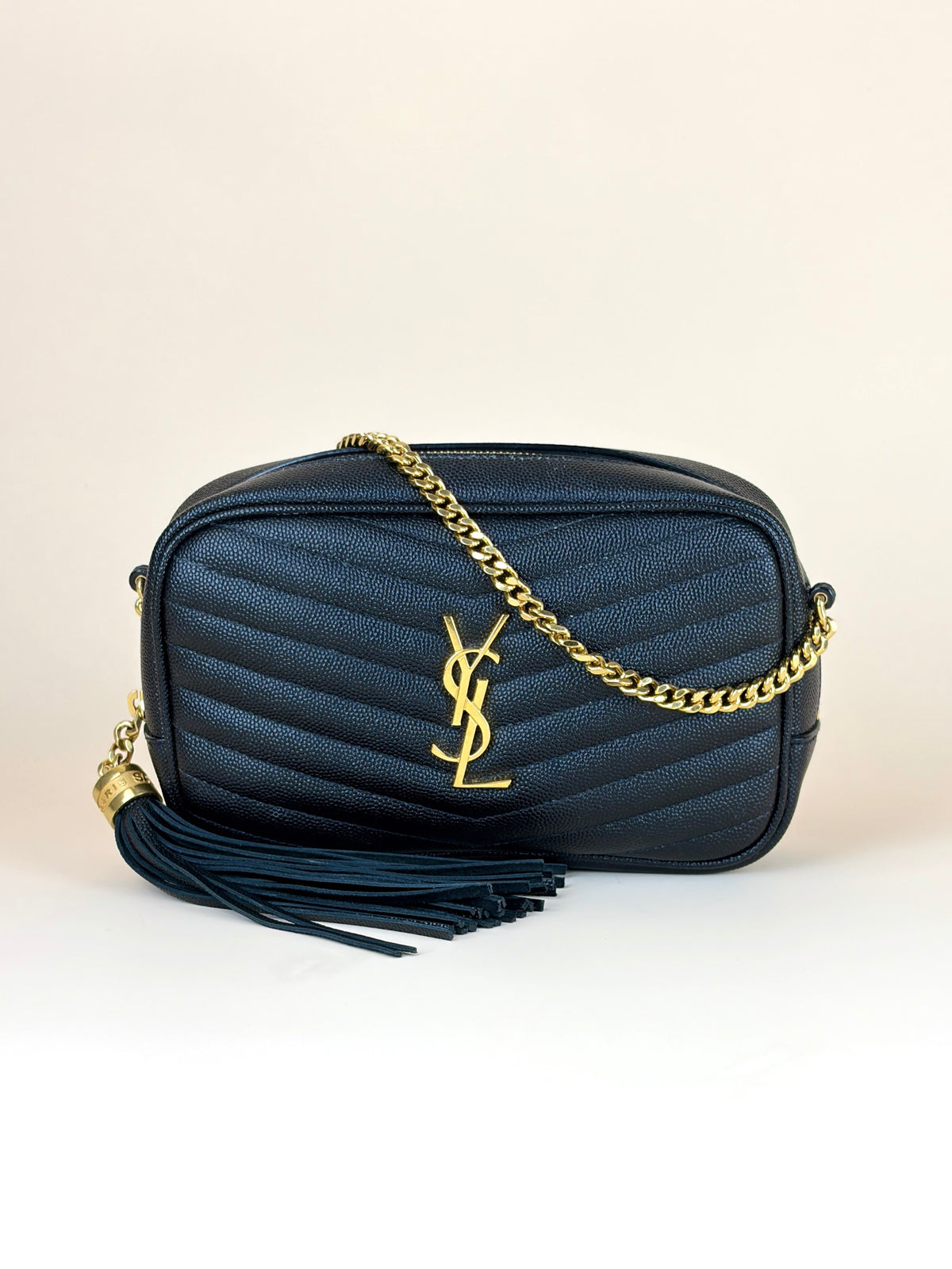 YSL Black grain de padre leather mini Lou Camera calfskin