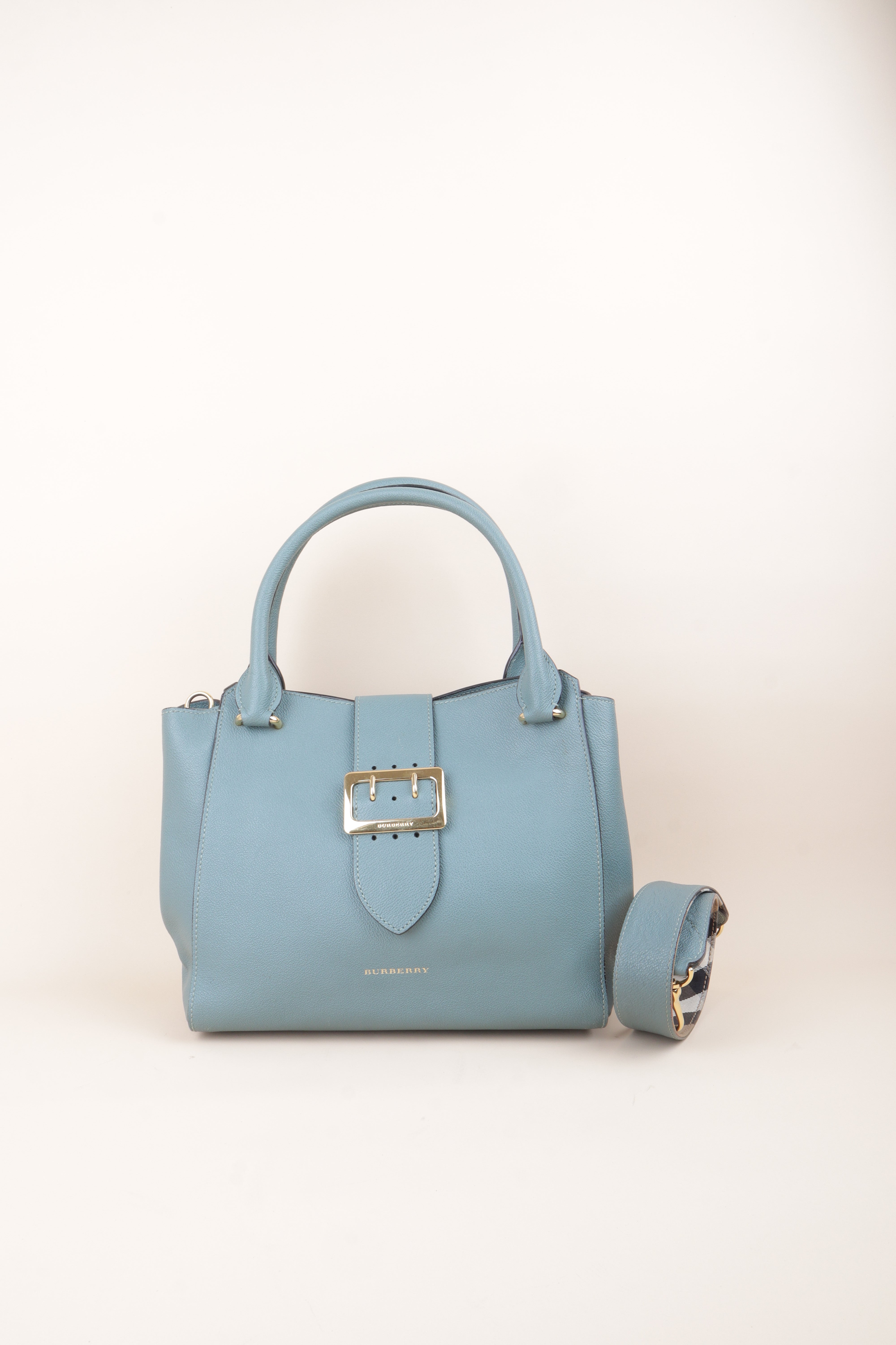 Burberry Blue Medium Celadon Buckle Tote Bag with Strap