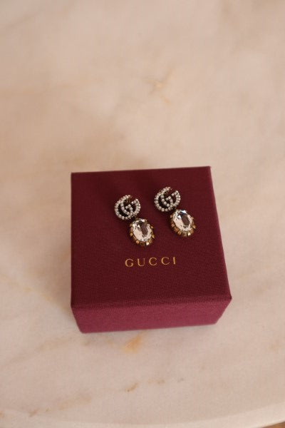 Gucci Gold GG Crystal Drop Earring-Earrings-Gucci-The Closet Egypt