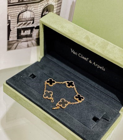 Van Cleef Arpels 18K Yellow Gold Vintage Alhambra Motifs Bracelet